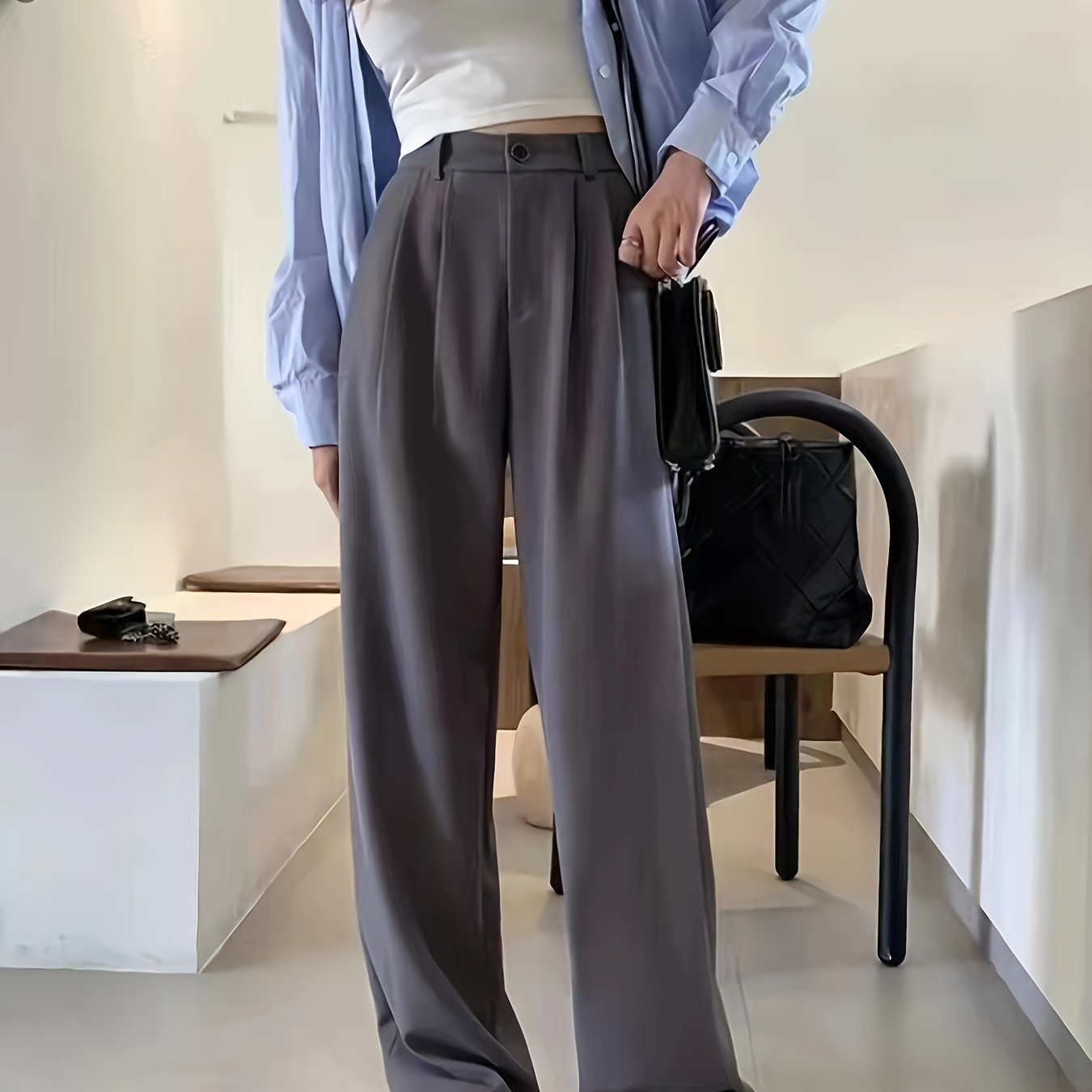 gbolsos Straight Leg Trouser, High Waist Casual Pants For Spring & Fall, Women's Clothing