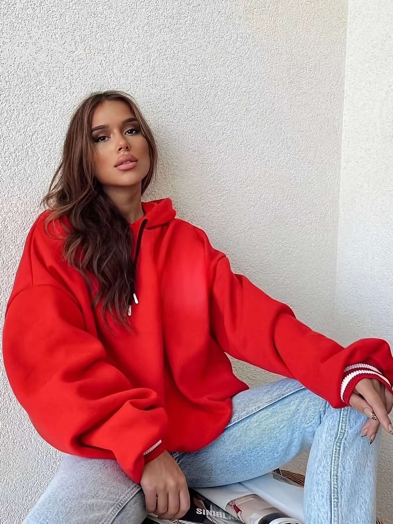 gbolsos USA Print Drawstring Hoodie, Casual Long Sleeve Oversized Hoodies Sweatshirt, Women's Clothing