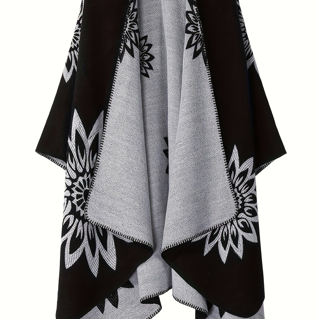 Plus Size Elegant Coat, Women's Plus Mandala Print Double-sided Open Front Waterfall Collar Batwing Sleeve Shawl Cape Coat