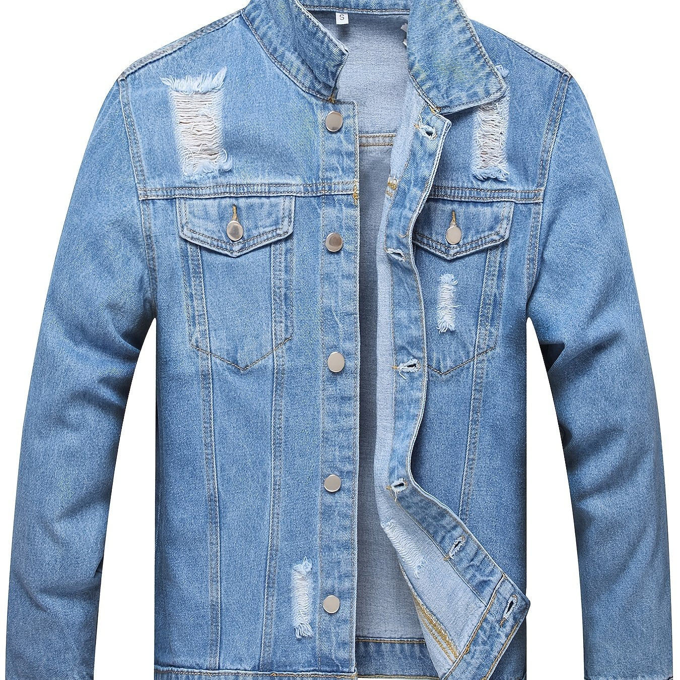 gbolsos Men's Denim Jacket Washed Classic Casual Distressed Ripped Slim Fit Jacket Gifts