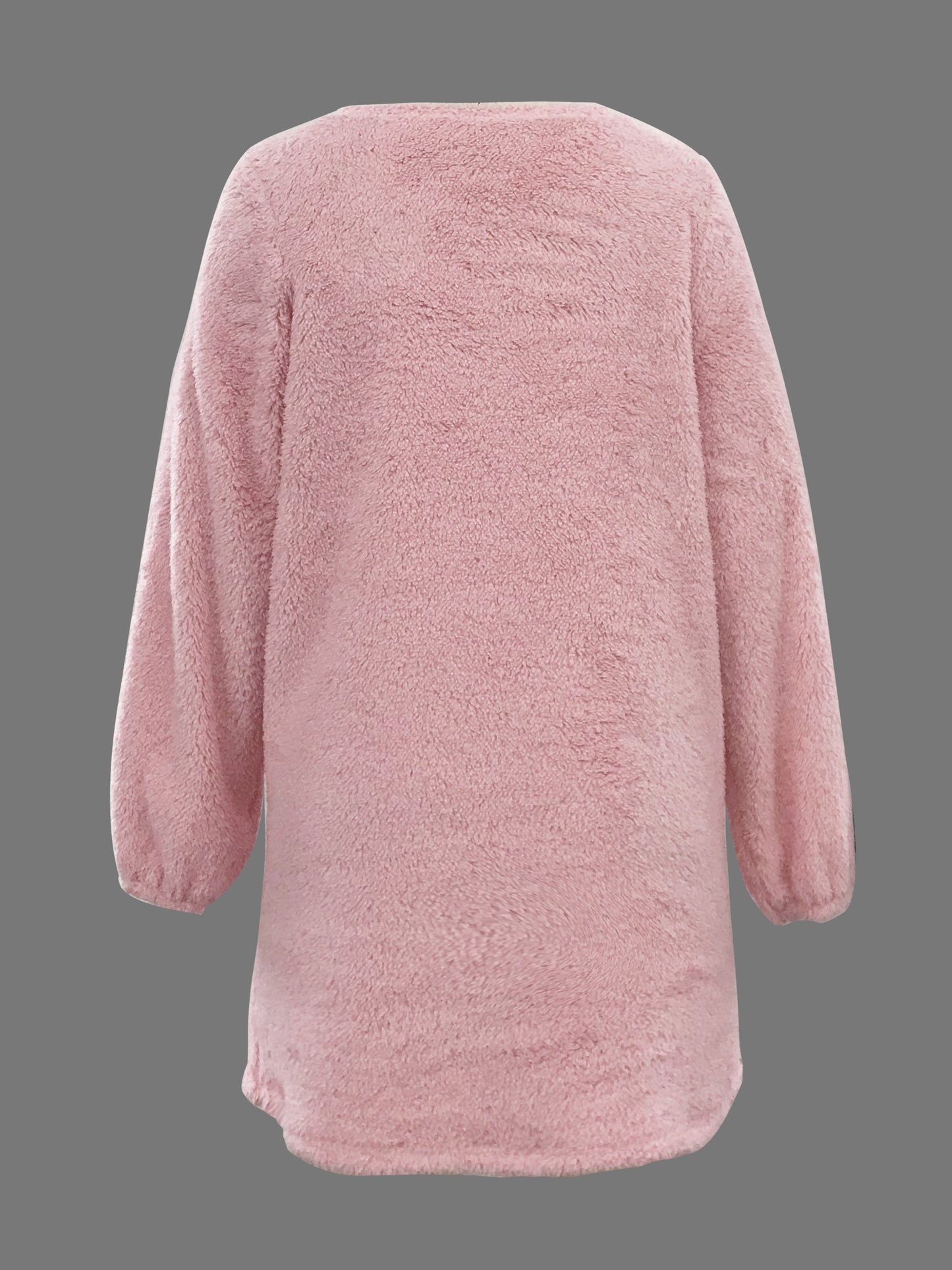 Fuzzy Solid Midi Dress, Casual Crew Neck Long Sleeve Dress, Women's Clothing