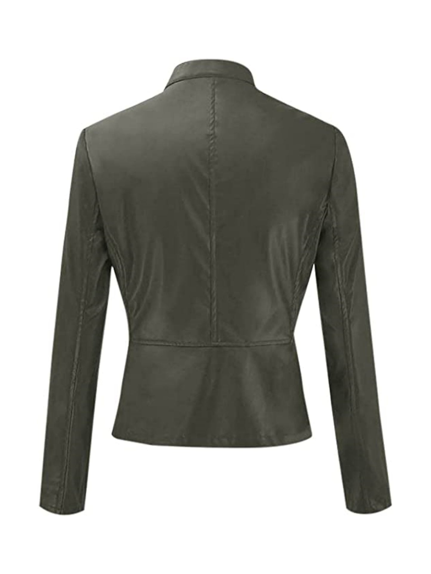 gbolsos Solid Zipper Front Faux Leather Crop Jacket, Casual Long Sleeve Lightweight Jacket For Fall & Spring, Women's Clothing