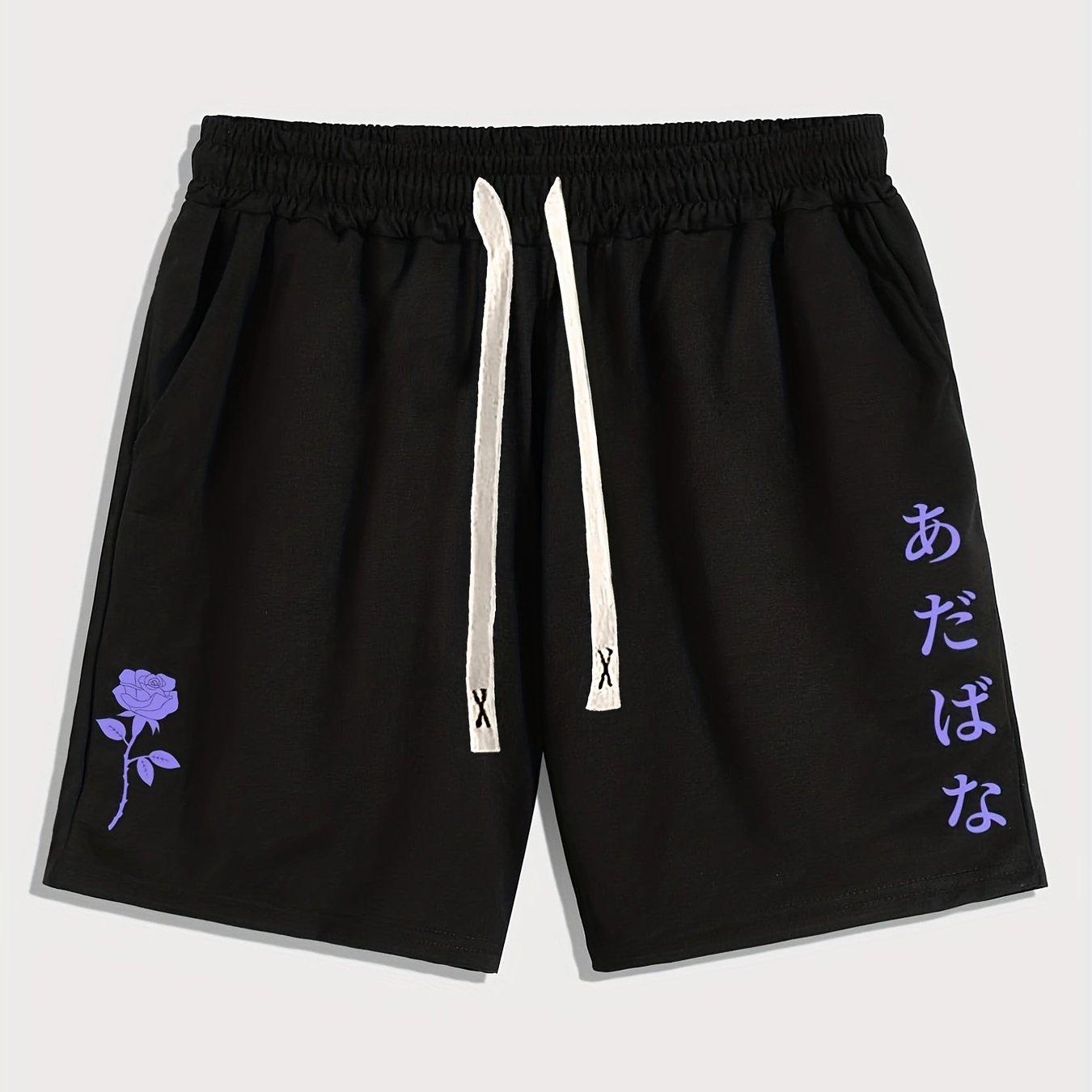 gbolsos Men's Trendy Purple Rose Graphic Drawstring Waist Shorts Athletic Gym Workout Shorts With Pocket