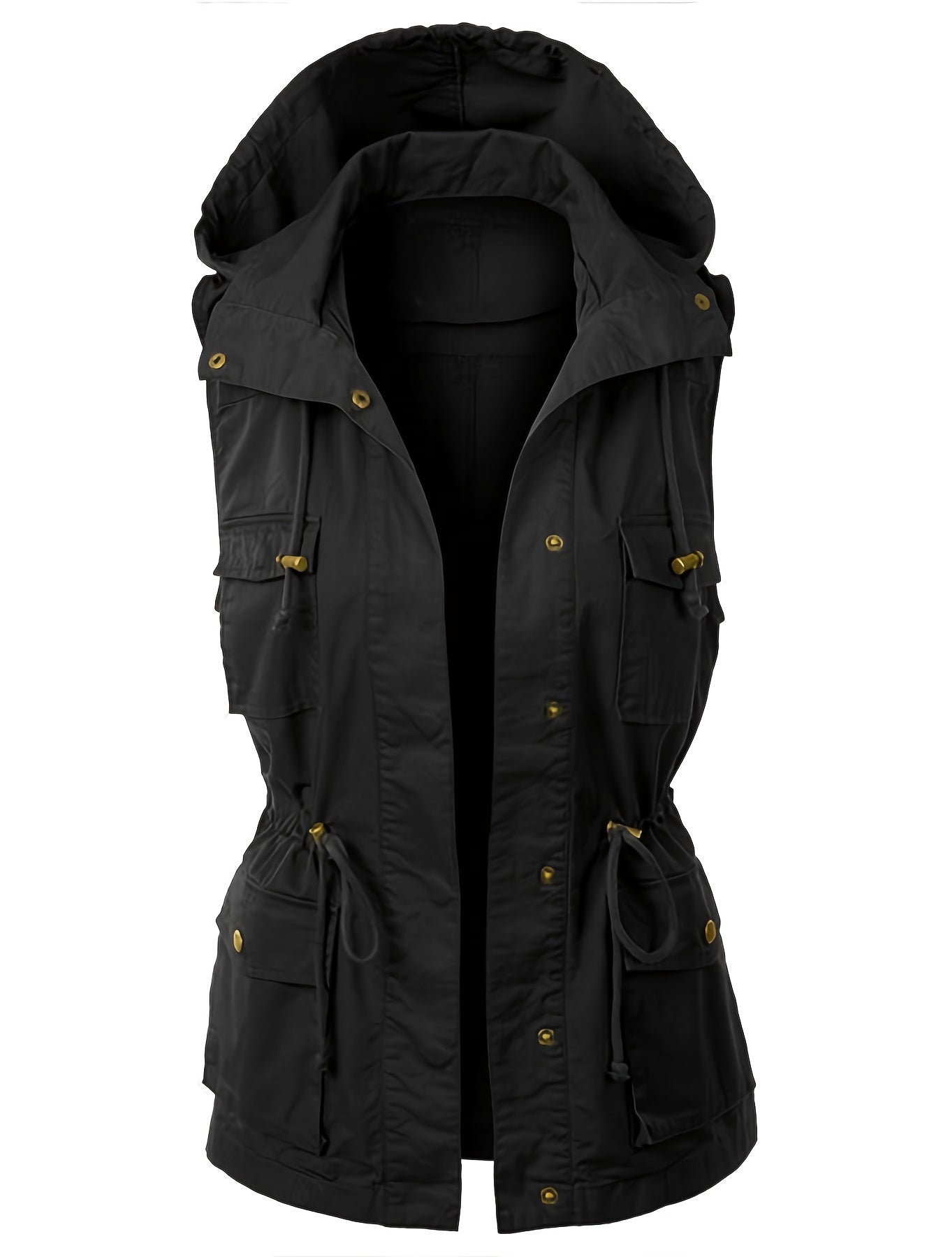 gbolsos Women's Solid Color Sleeveless Drawstring Hooded Jacket, Casual Fall Winter Coat, Women's Clothing