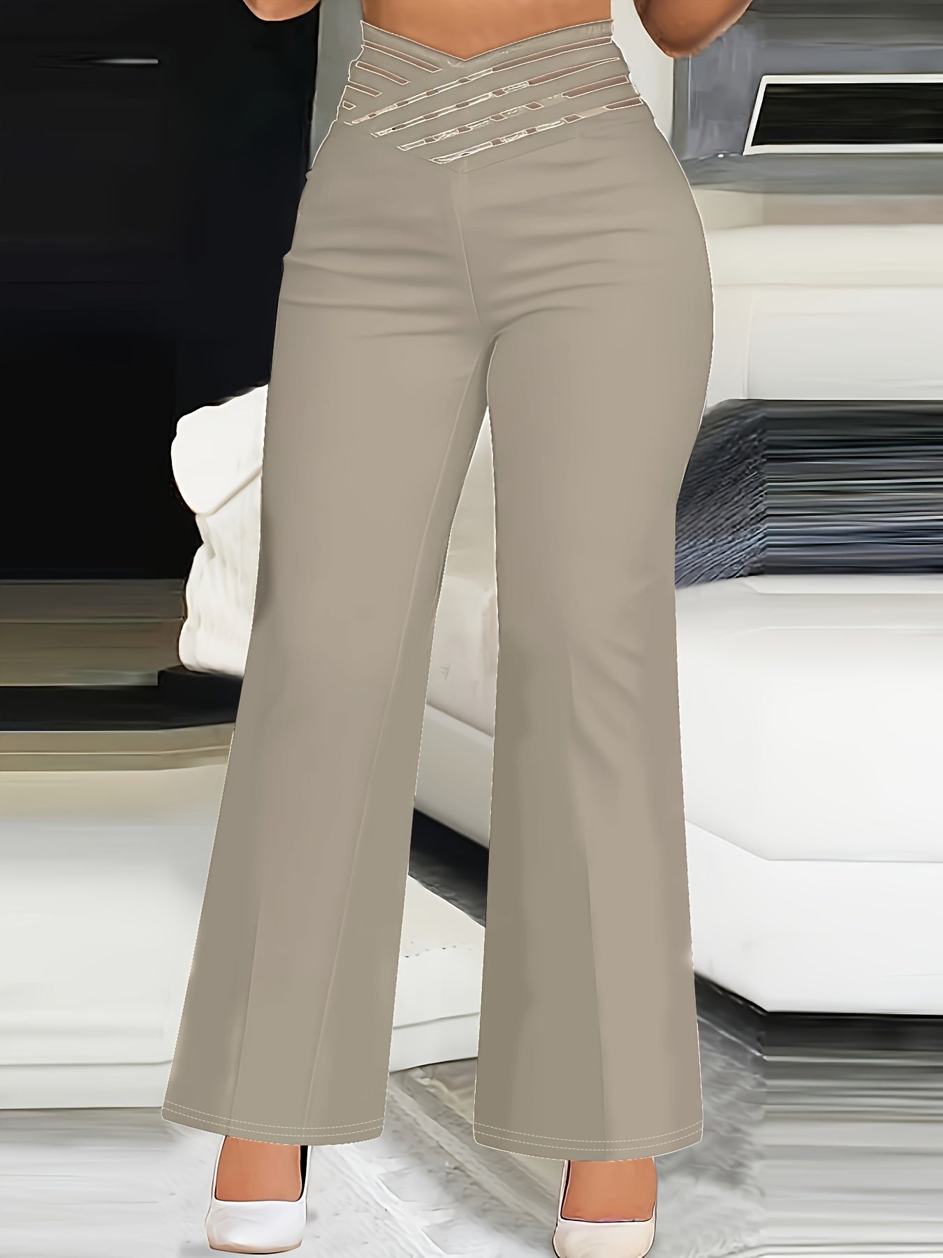 gbolsos Solid Color Bootcut Pants, Elegant High Waist Pants, Women's Clothing