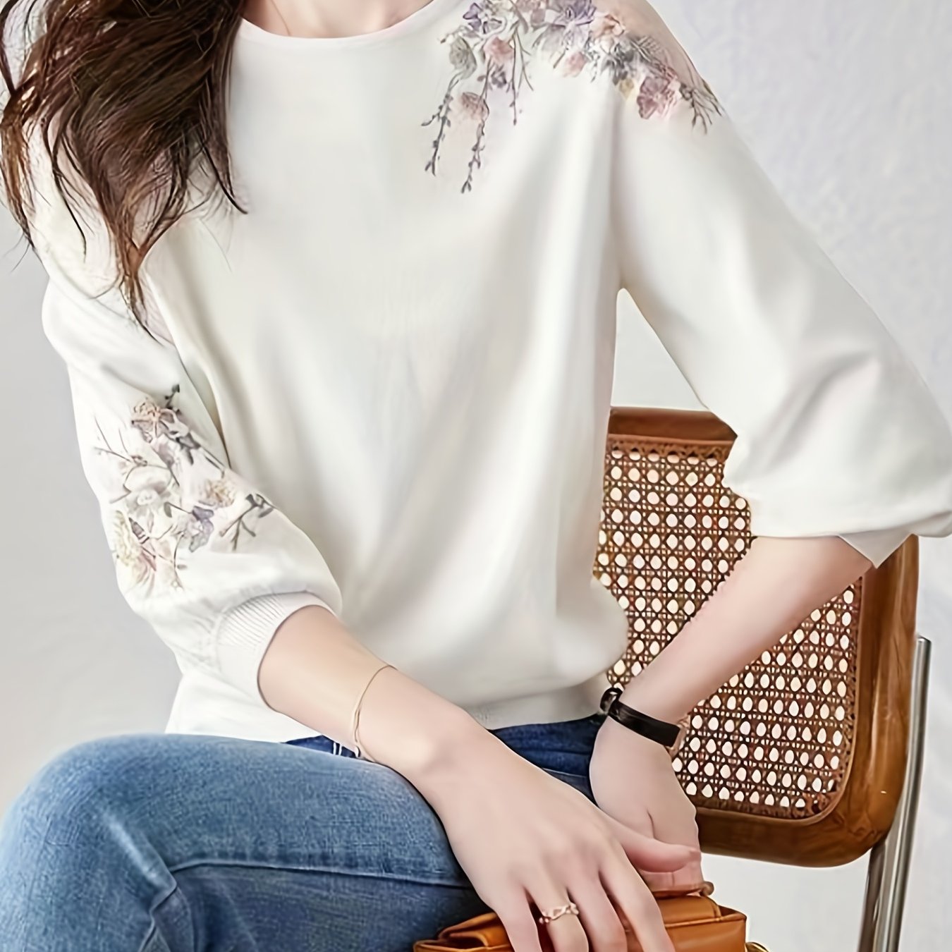 kkboxly Floral Print Cold Shoulder T-shirt, Elegant Crew Neck T-shirt For Spring & Fall, Women's Clothing