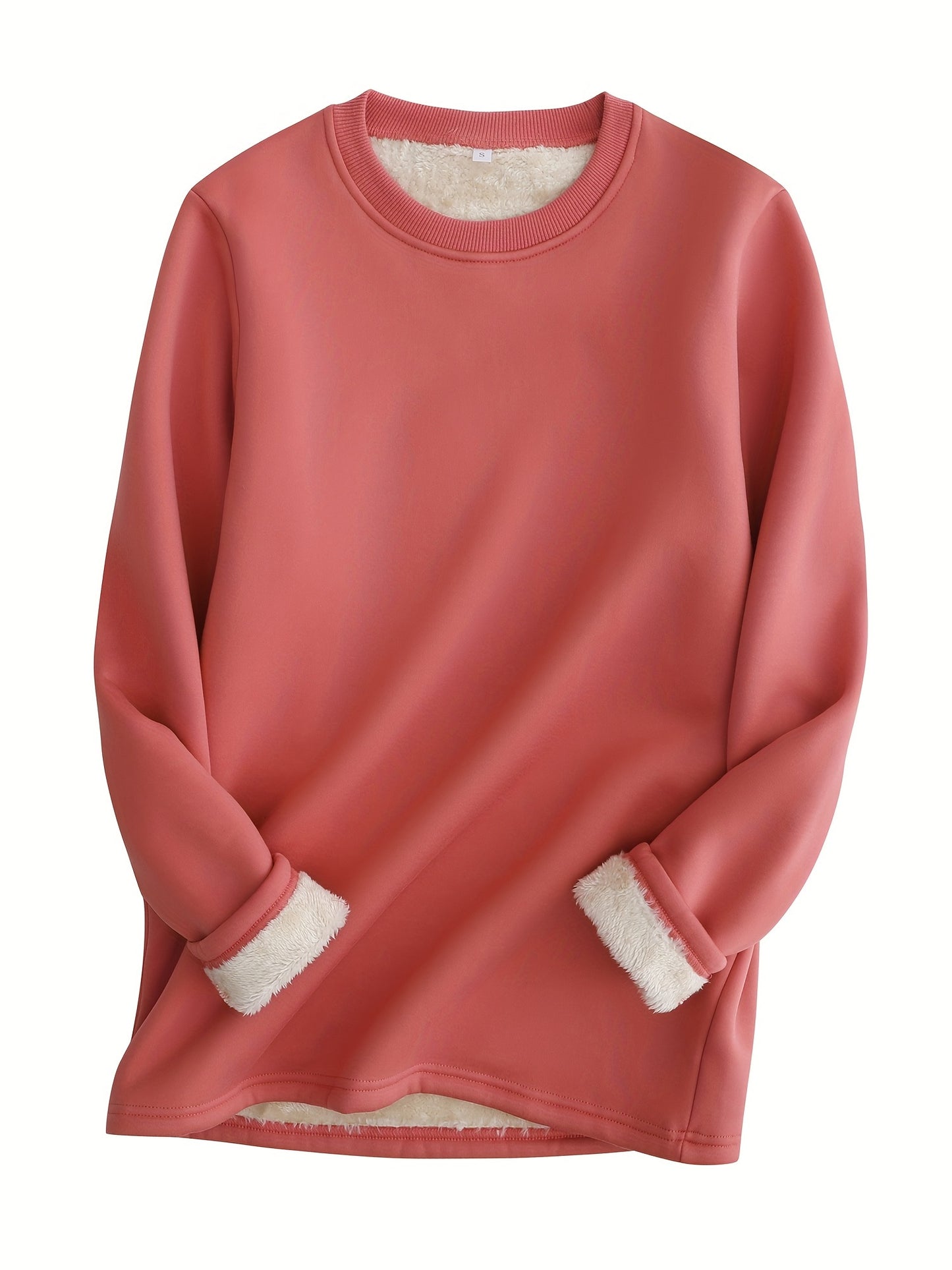 Solid Fleece Sweatshirt, Casual Long Sleeve Crew Neck Sweatshirt For Fall & Winter, Women's Clothing