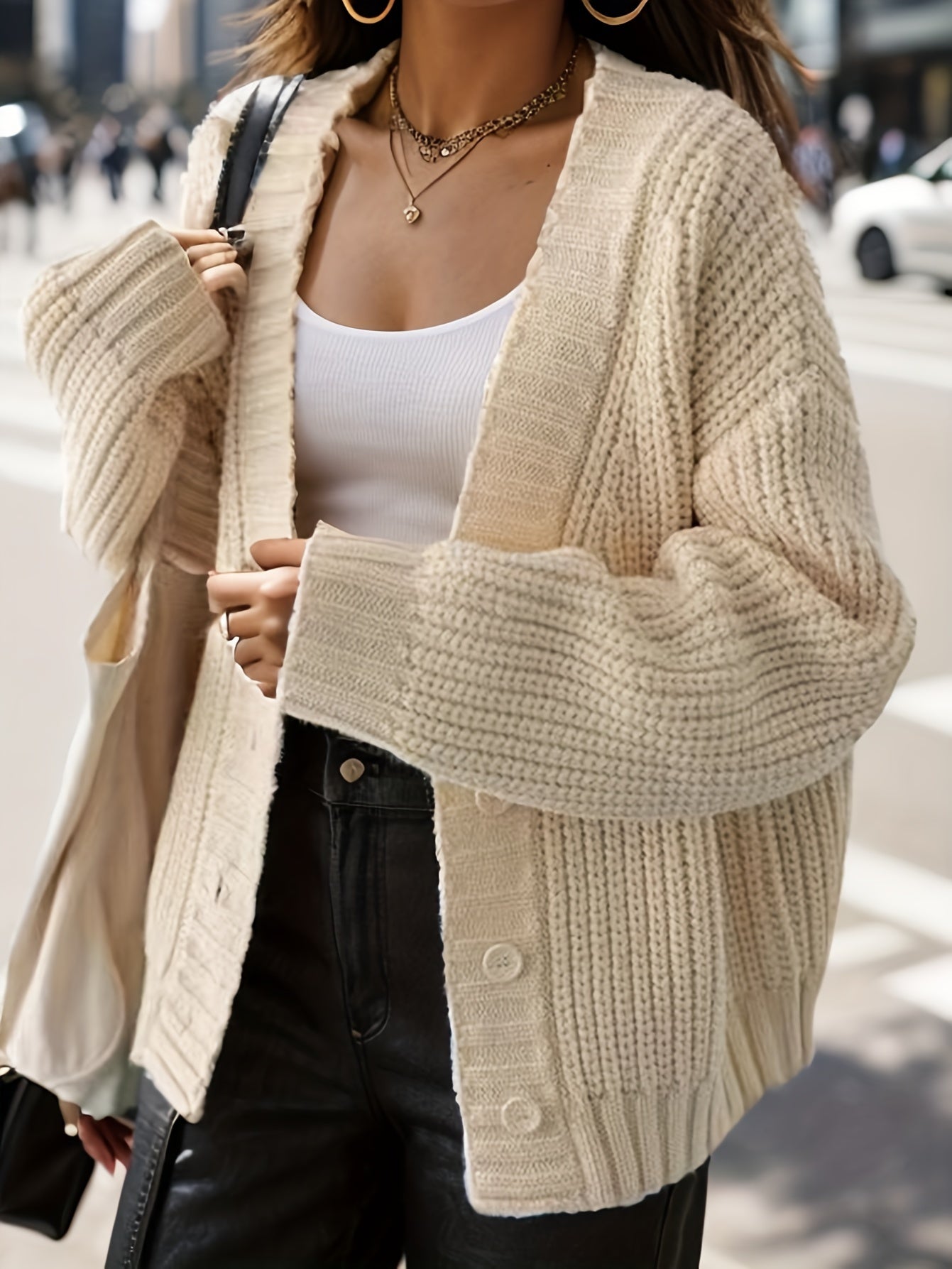 gbolsos Solid Knitted Button Front Cardigan, Casual Long Sleeve Cardigan, Women's Clothing