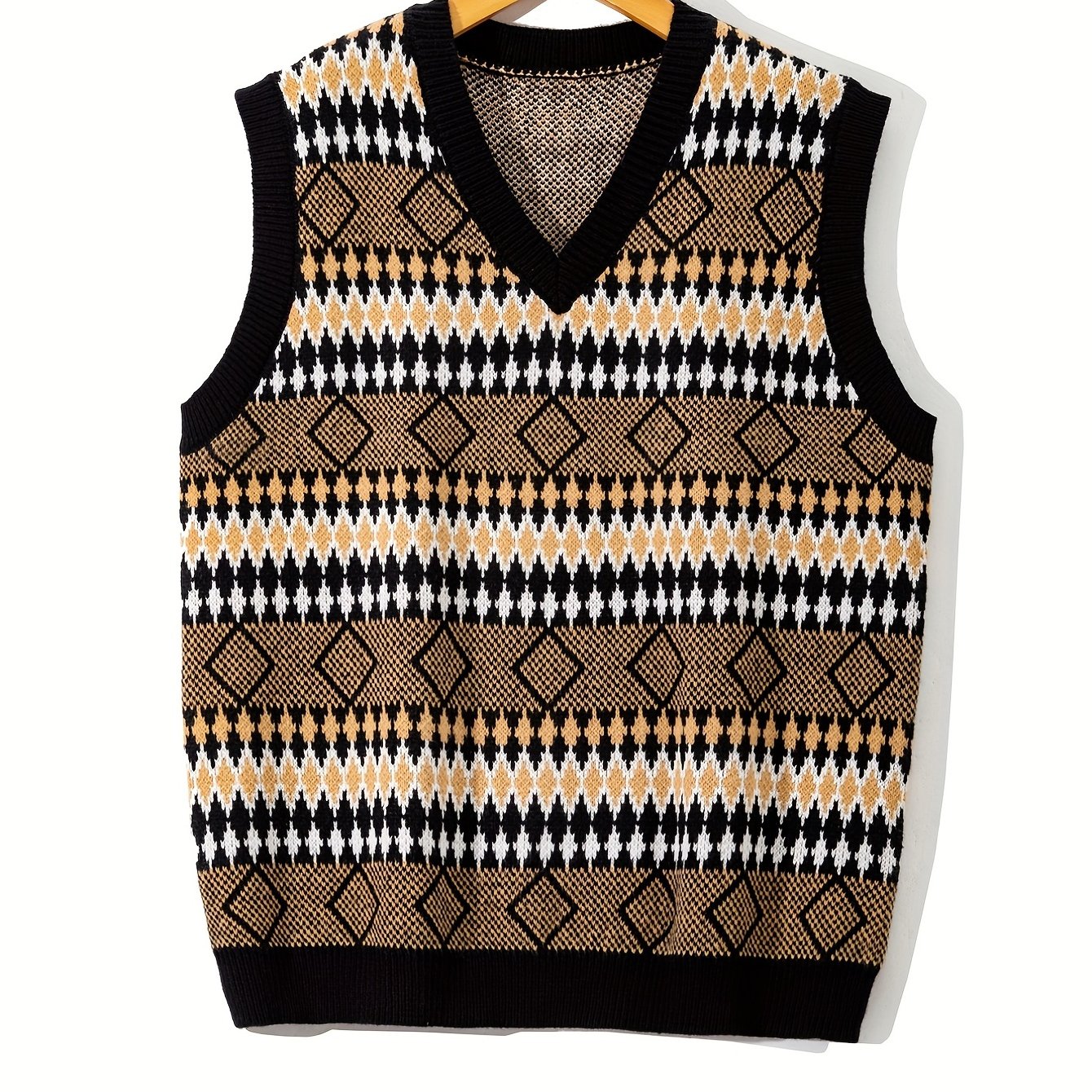 gbolsos Plus Size Men's Casual Vintage Preppy Sweater Vest, Oversized Loose Men's Clothing For Winter Fall