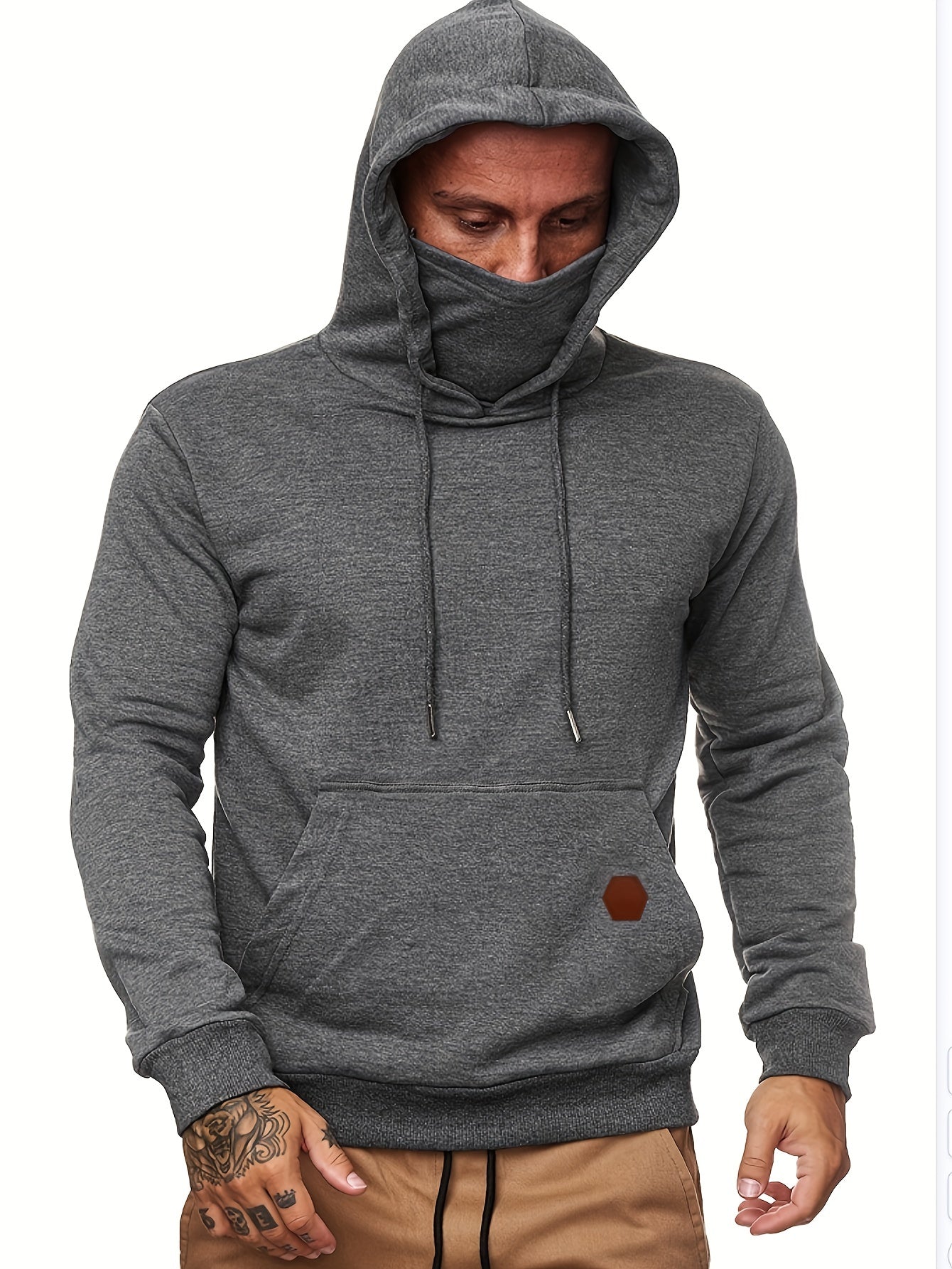 gbolsos Men's Hoodie, Face Cover Casual Drawstring Hooded Sweatshirt With Multicolor