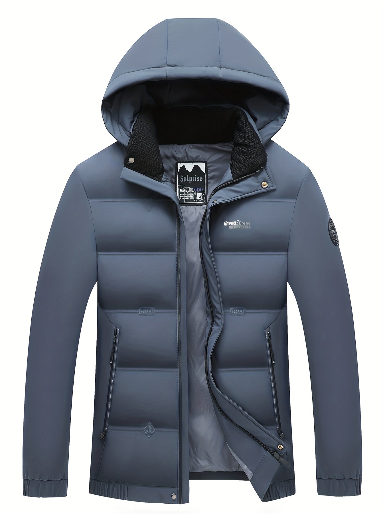gbolsos Men's Classic Design Padded Hooded Jacket, Men Casual Padded Coat Windbreaker Zipper Pocket Stand Collar For Men Winter