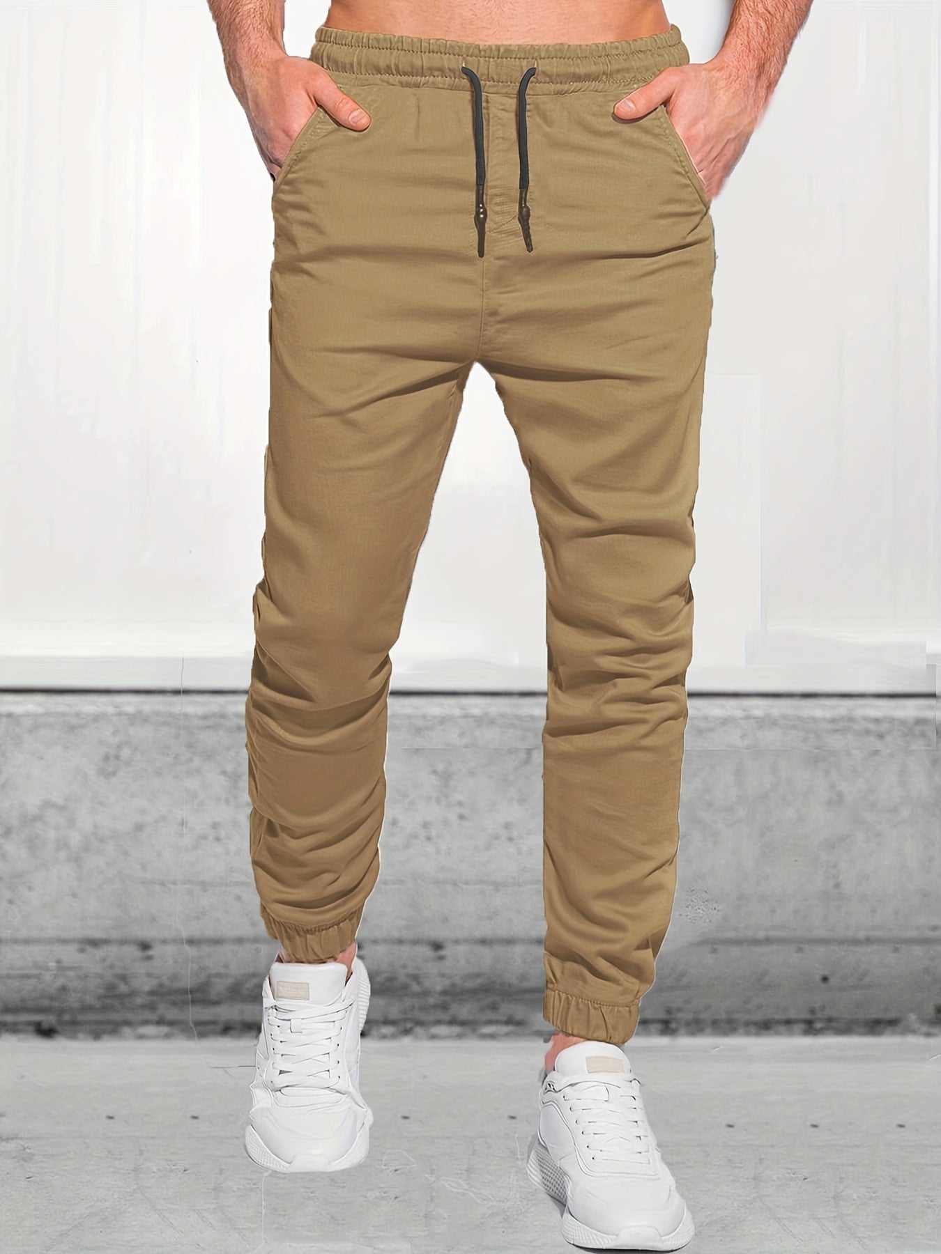 Classic Design Joggers, Men's Casual Waist Drawstring Tapered Pants For All Seasons Fitness Cycling