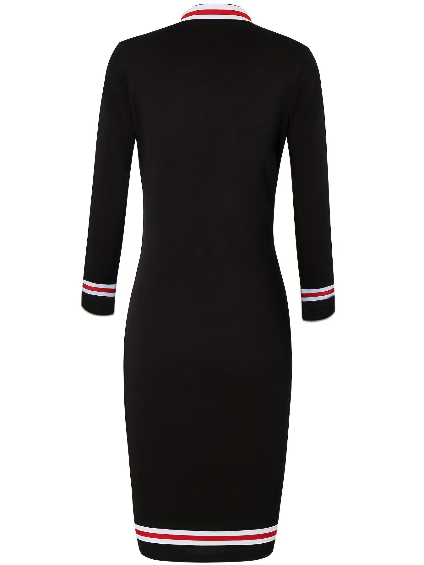 gbolsos Zip Up Striped Print Dress, Casual Long Sleeve Bodycon Midi Dress, Women's Clothing