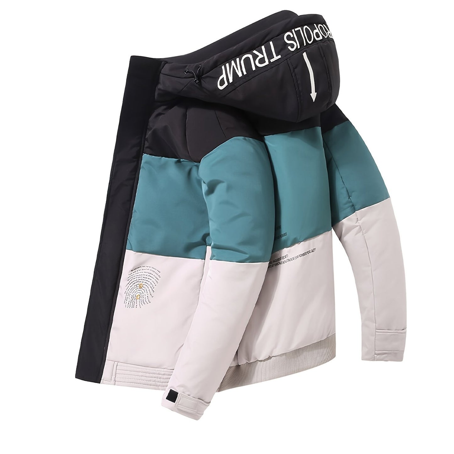 gbolsos Warm Lightweight Puffer Color Block Hooded Jackets, Men's Casual Classic Design Outwears For Fall Winter