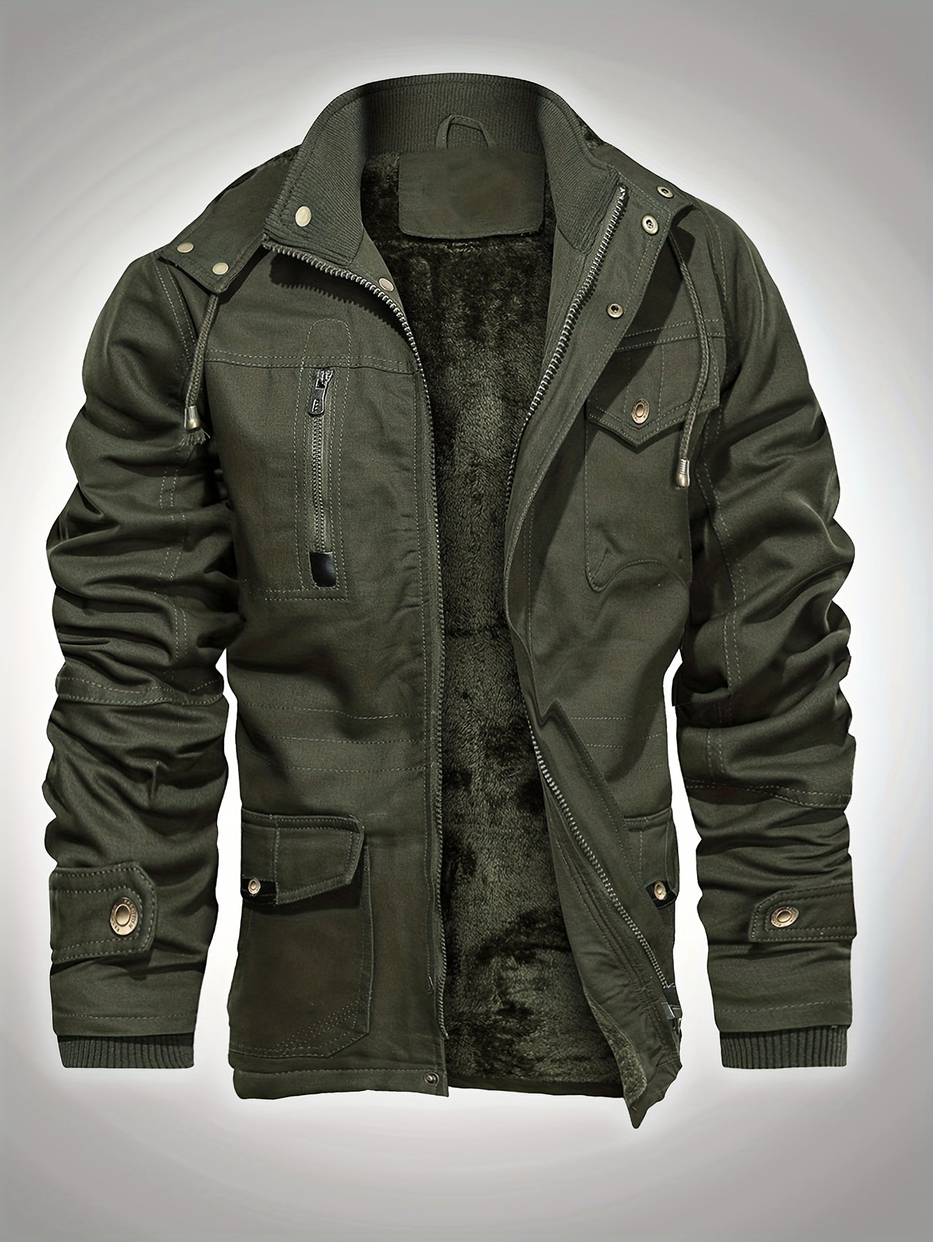 gbolsos Men's Hooded Military Tactical Jacket Windbreak Fleece Coat