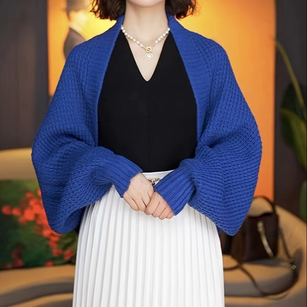 Elegant Bat Sleeves Knitted Shawl Stylish Monochrome Versatile Cardigan Poncho Autumn Winter Warm Elastic Cloak
