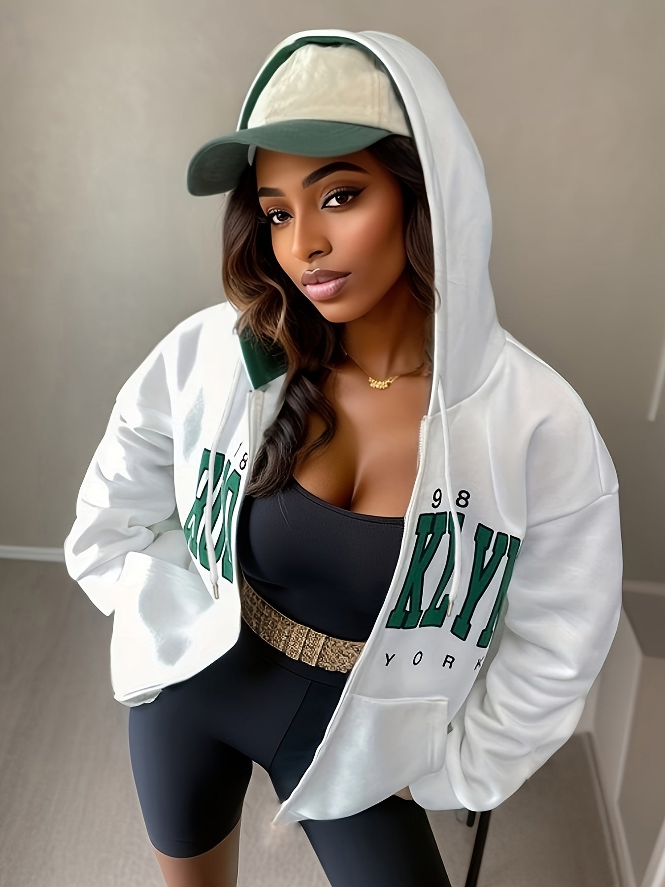 gbolsos Letter Print Zip Up Hoodie, Casual Long Sleeve Hoodies Sweatshirt, Women's Clothing
