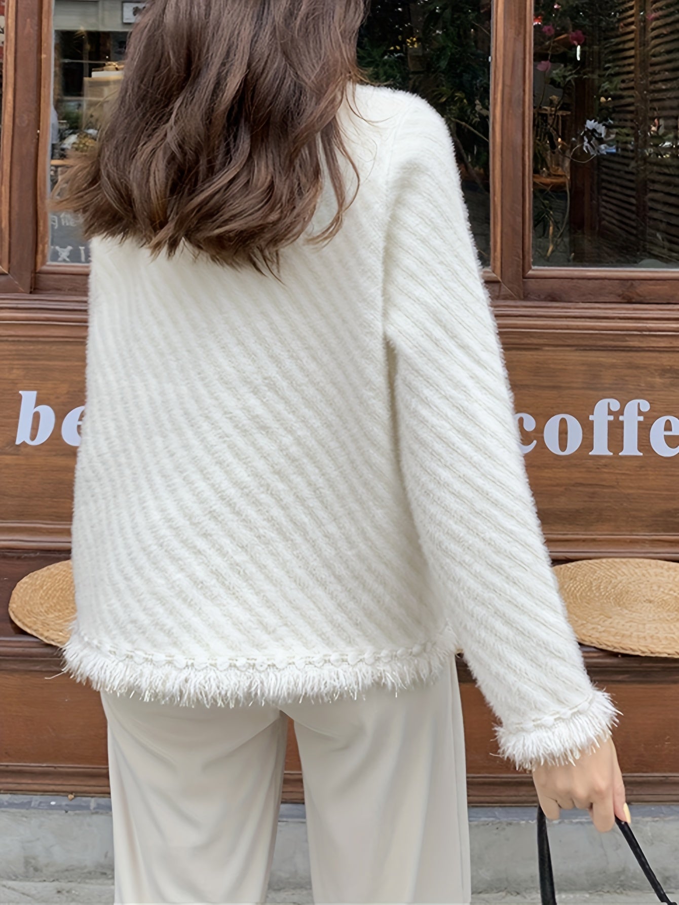 gbolsos Solid Button Front Tassel Cardigan, Elegant Long Sleeve Drop Shoulder Outwear, Women's Clothing