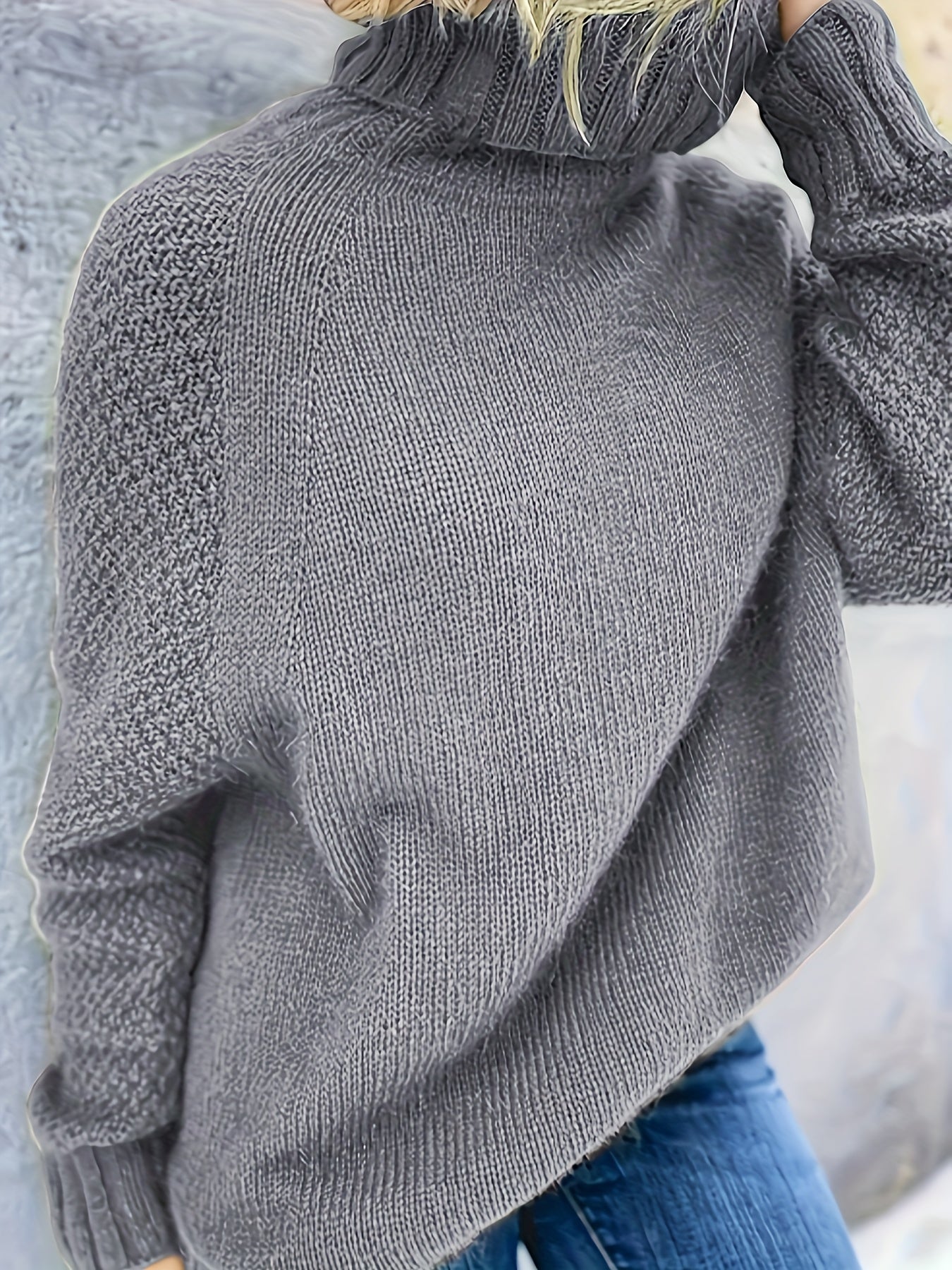 gbolsos Solid Turtle Neck Loose Pullover Sweater, Casual Long Sleeve Raglan Shoulder Sweater, Women's Clothing