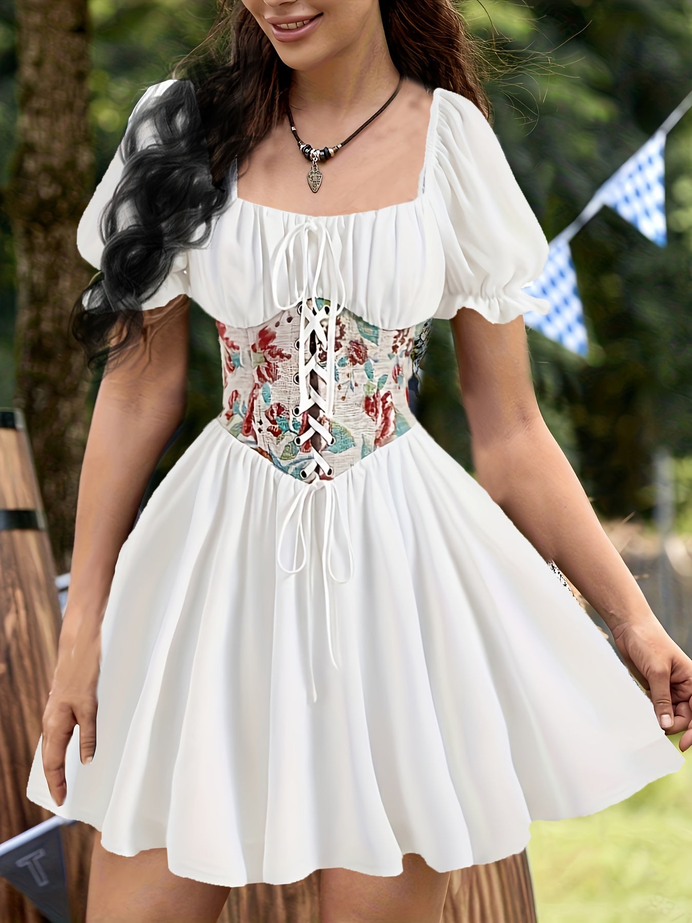 Elegant Dirndl Dress, Puff Sleeve Maiden Dress, Women's Clothing