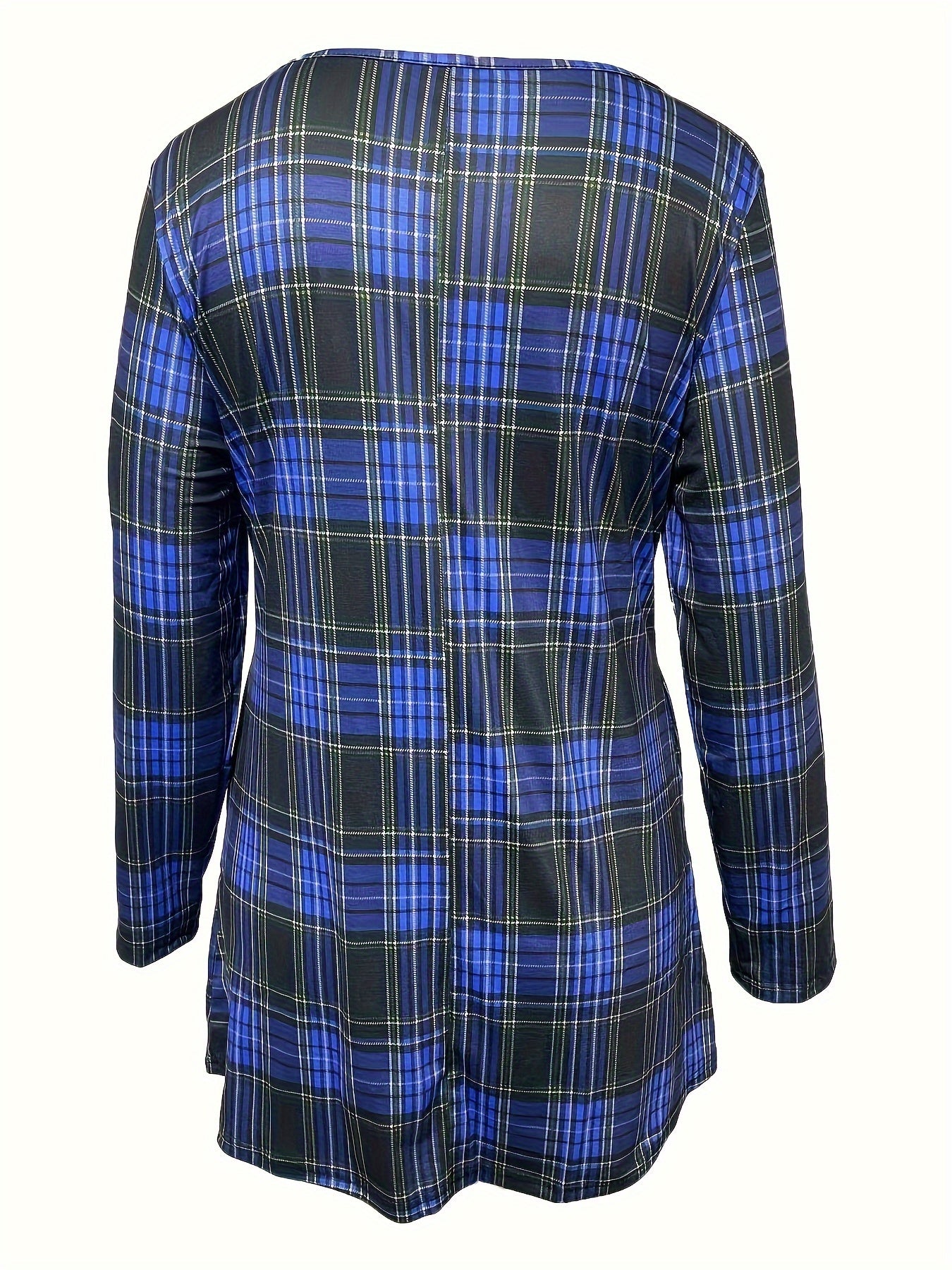 gbolsos Plaid Print V Neck Dress, Casual Long Sleeve Dress With Pockets, Women's Clothing