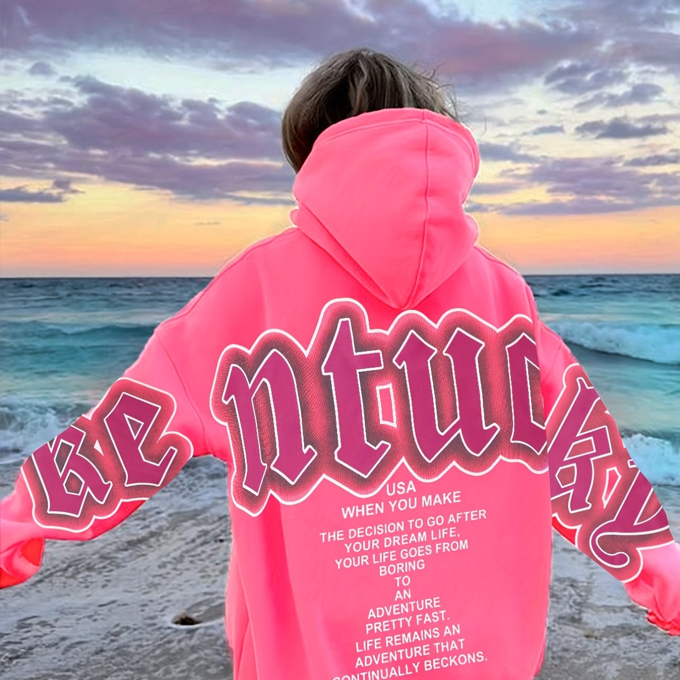 gbolsos Letter Print Loose Hoodie, Casual Long Sleeve Hoodies Sweatshirt, Women's Clothing