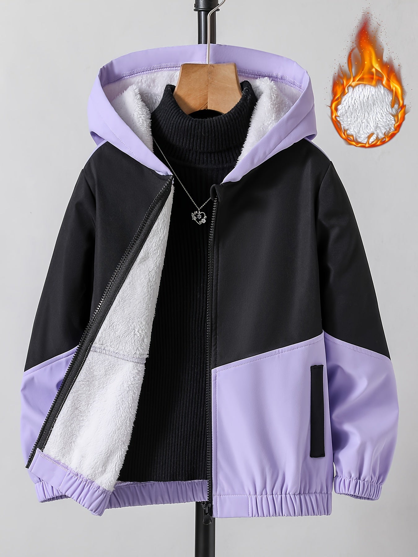 gbolsos Girls Chevron Color Block Hooded Fleece Lined Windbreaker Jacket For Teen Kids Autumn And Winter
