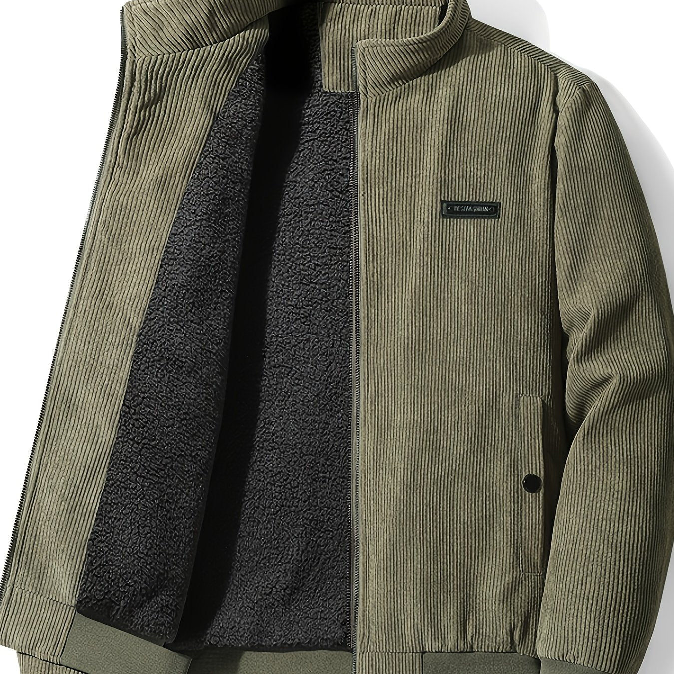 gbolsos Warm Fleece Corduroy Jacket, Vintage Style Stand Collar Stretch Jacket Coat For Fall Winter