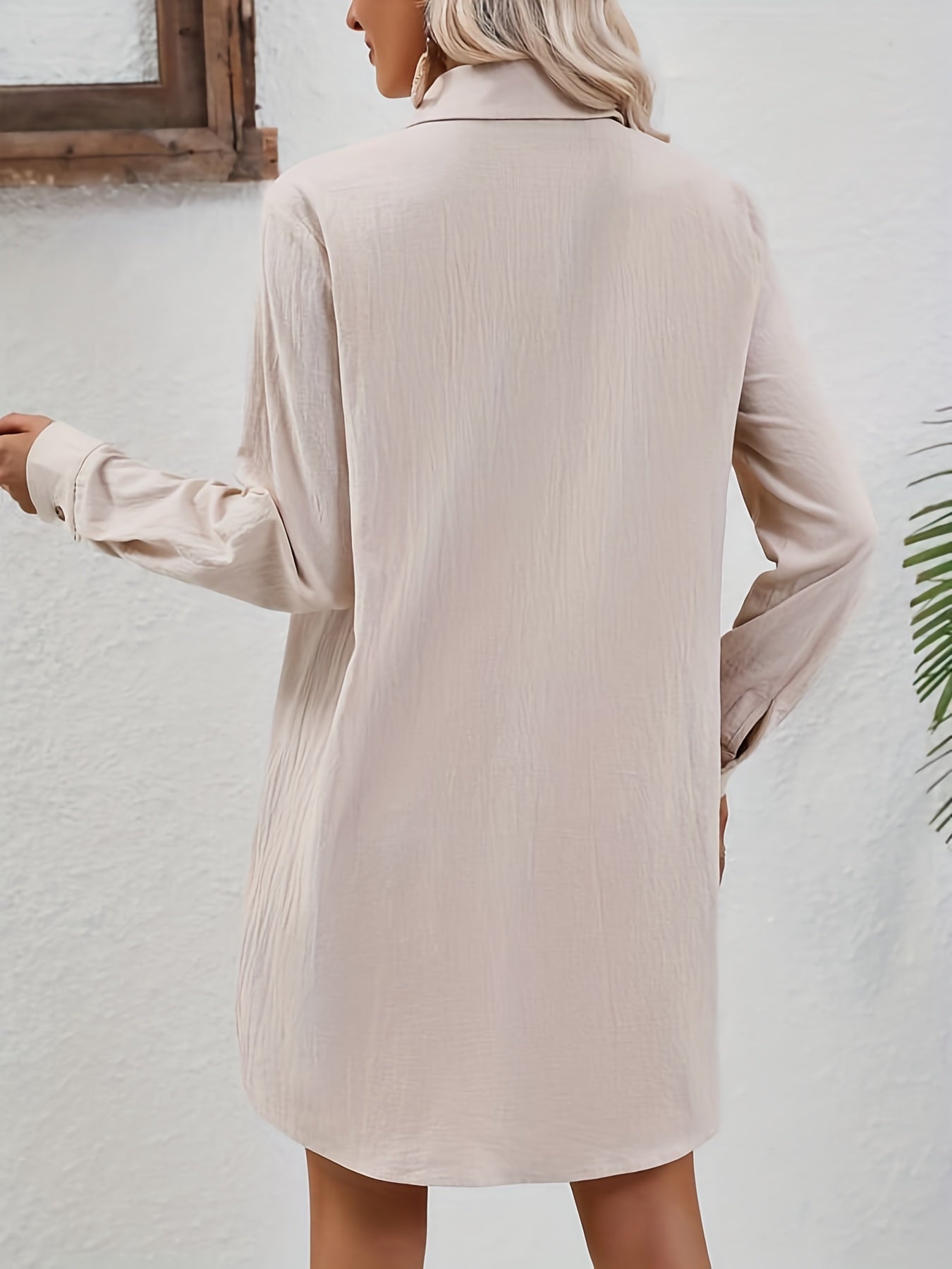 gbolsos Button Front Long Length Shirt, Elegant Solid Long Sleeve Shirt, Women's Clothing