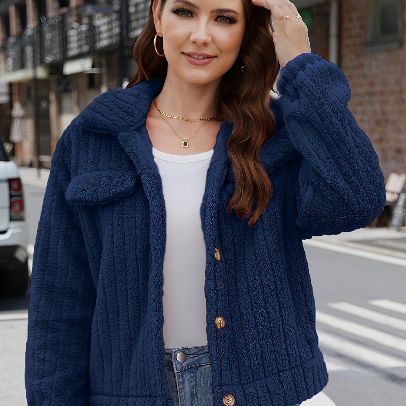 gbolsos Women's Winter Thermal Coat, Solid Color Casual Long Sleeve Jacket Coat, Winter Soft Comfortable Loose Top
