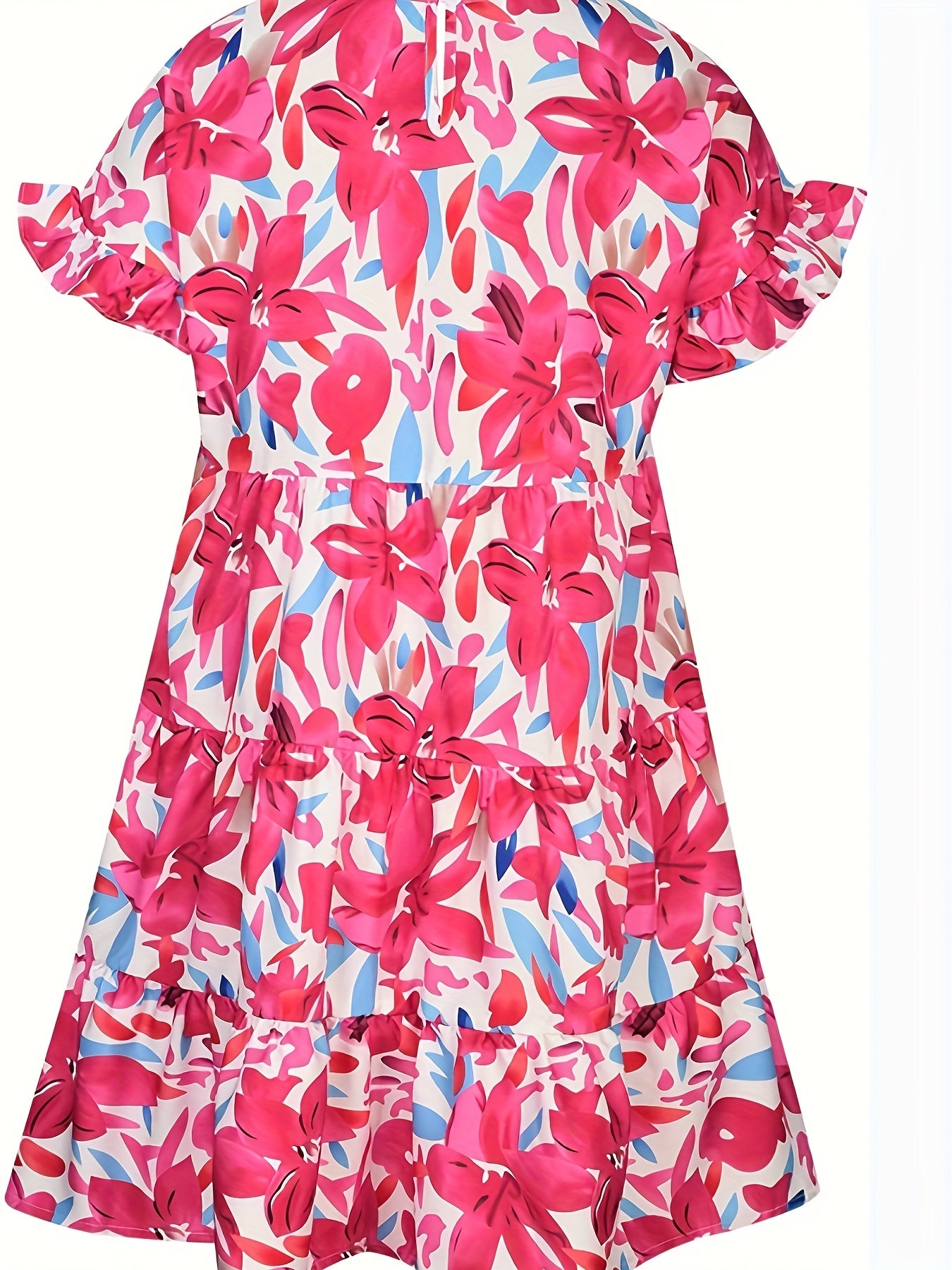 Floral Print Short Sleeve Dress, Vacation Crew Neck Casual Dress For Spring & Summer, Women's Clothing