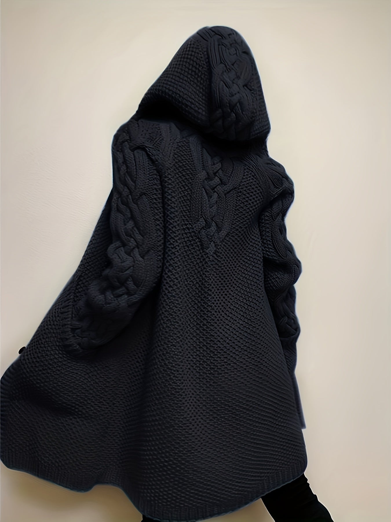 Solid Button Front Hooded Cardigan, Casual Long Sleeve Sweater For Fall & Winter, Women's Clothing
