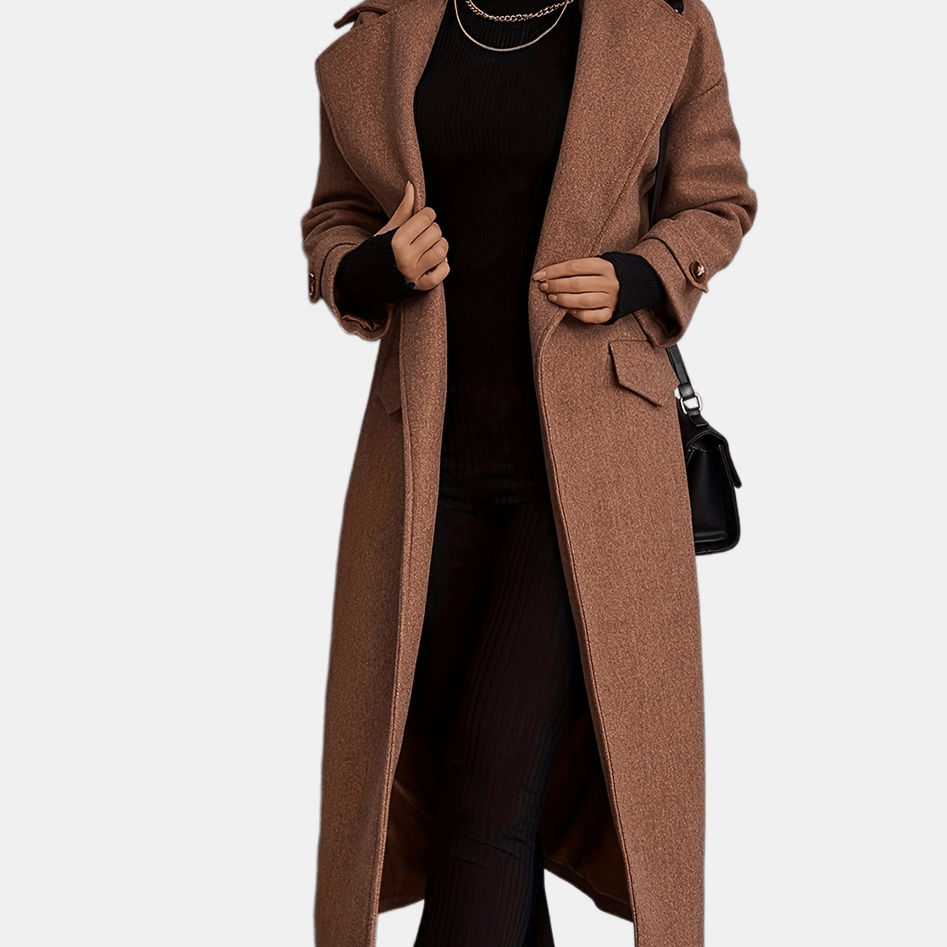 gbolsos Long Length Waterfall Collar Coat, Elegant Open Front Long Sleeve Outerwear, Women's Clothing