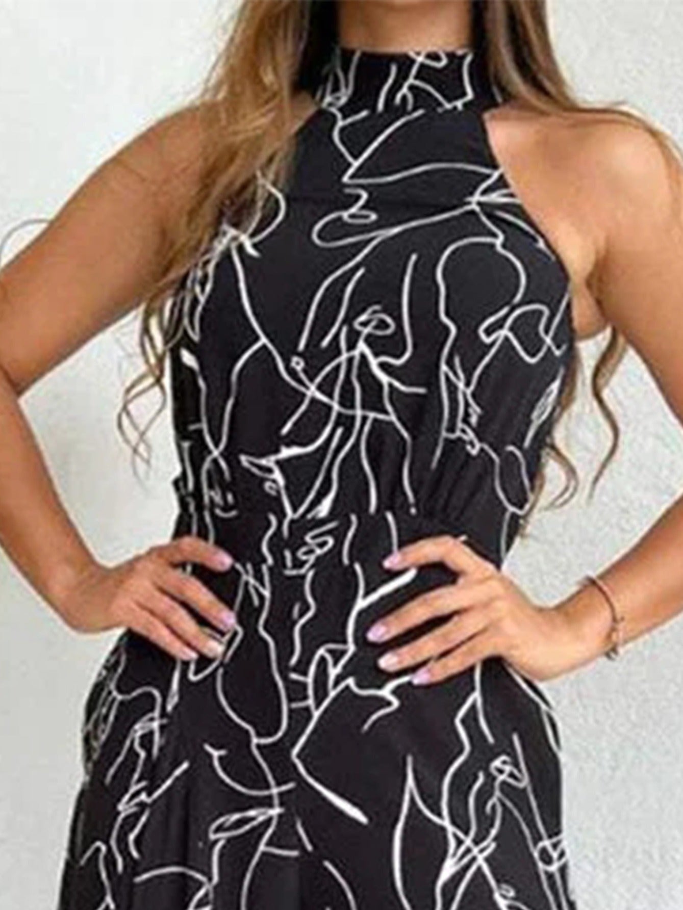 gbolsos Elegant Tie Waist Halter Jumpsuit, Casual Floral Print Sleeveless Summer Wide Leg Jumpsuit, Women's Clothing