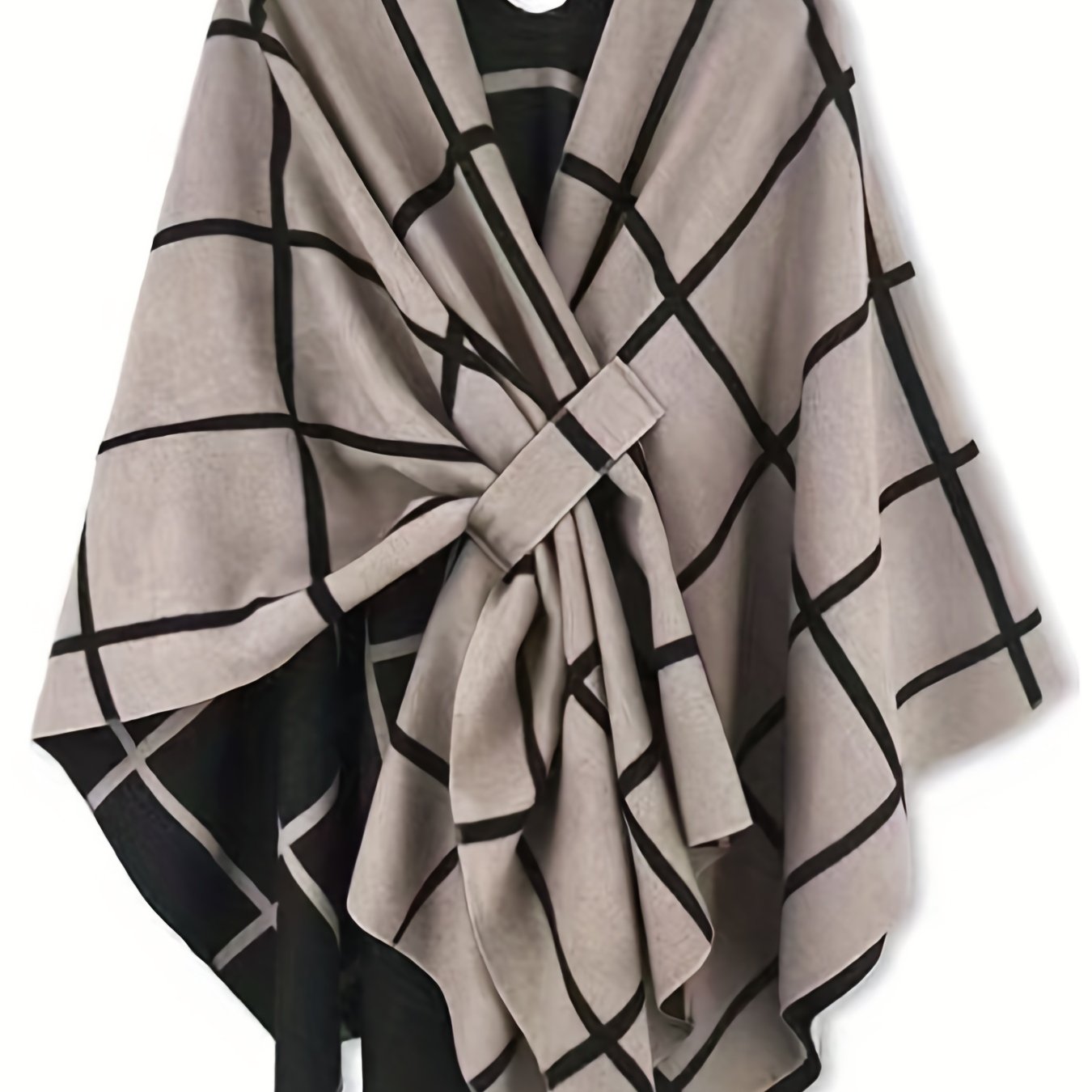 Plus Size Elegant Coat, Women's Plus Grid Print Batwing Sleeve Open Front Shawl Cape Coat