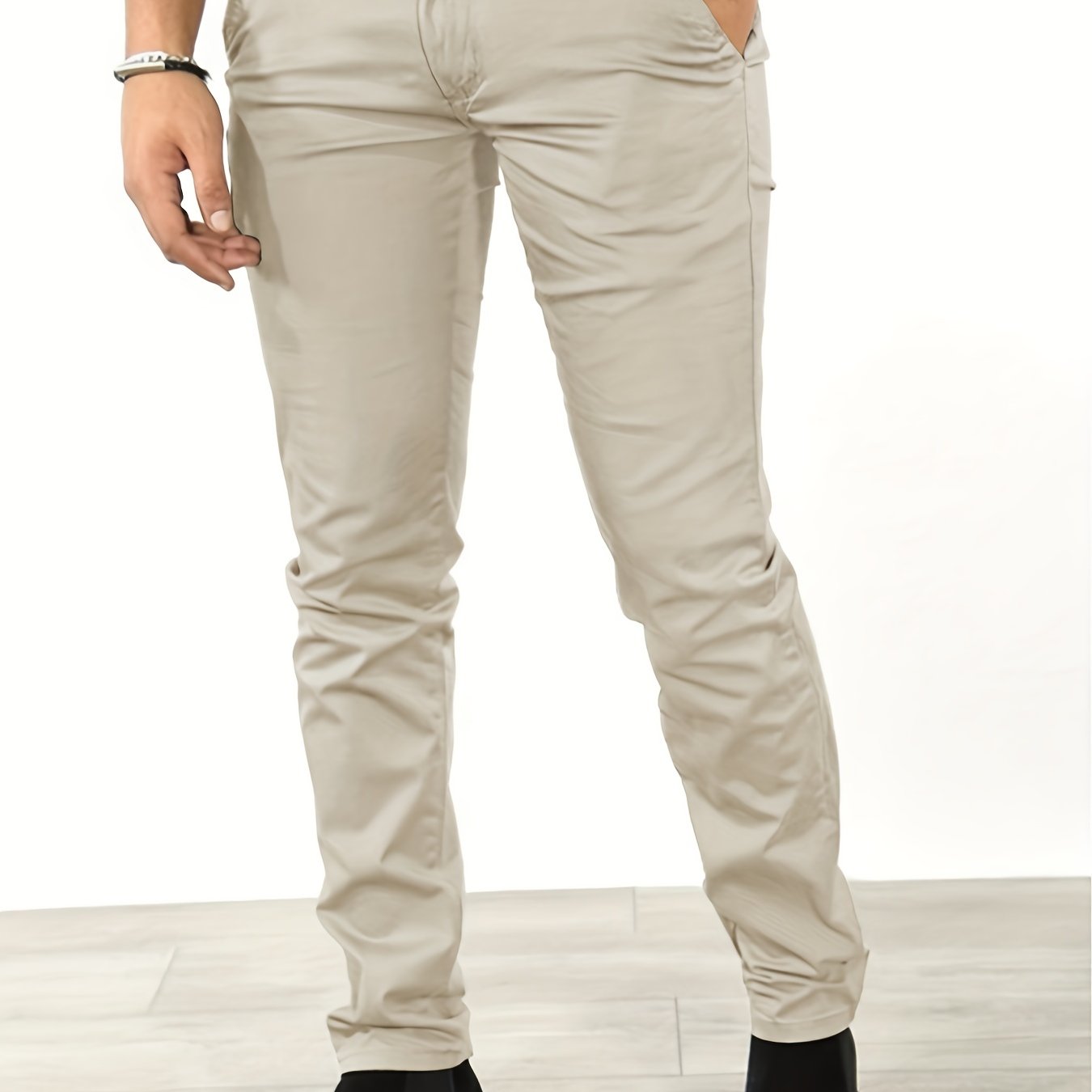gbolsos Slim Fit Tapered Slacks, Men's Casual Slightly Stretch Solid Color All Match Pants For All Seasons Business