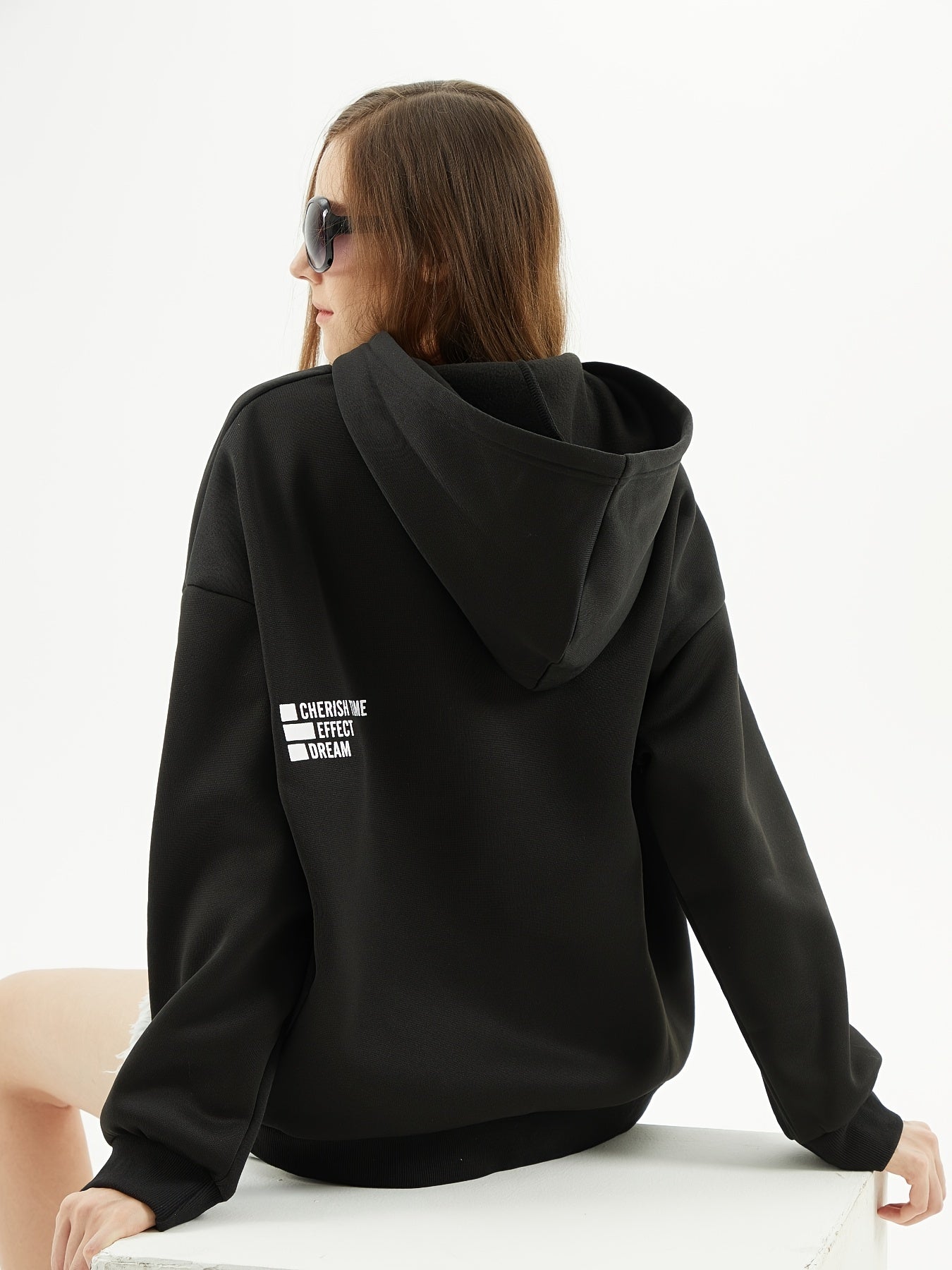 Letter Print Drawstring Hoodie, Casual Long Sleeve Hoodie Sweatshirt, Women's Clothing