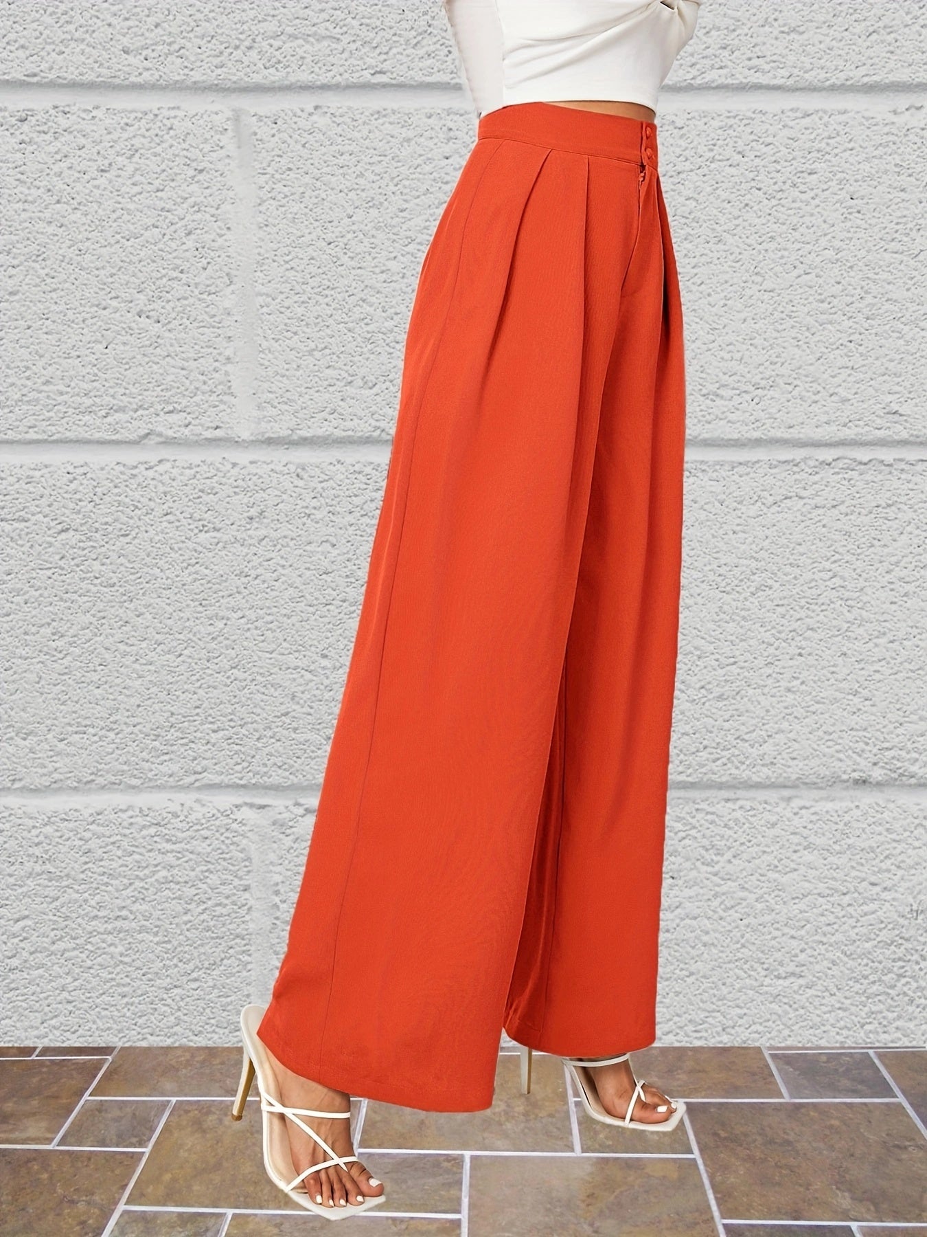 gbolsos Button Front Wide Leg Pants, Casual Loose Pants For Spring & Summer, Women's Clothing
