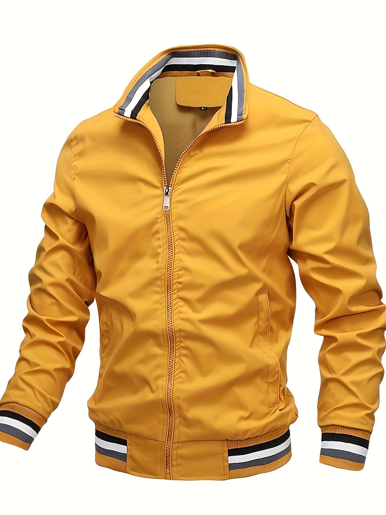 gbolsos Men's Casual Stand Collar Jacket Coat Regular Fit College Hipster Windbreaker For Spring Autumn