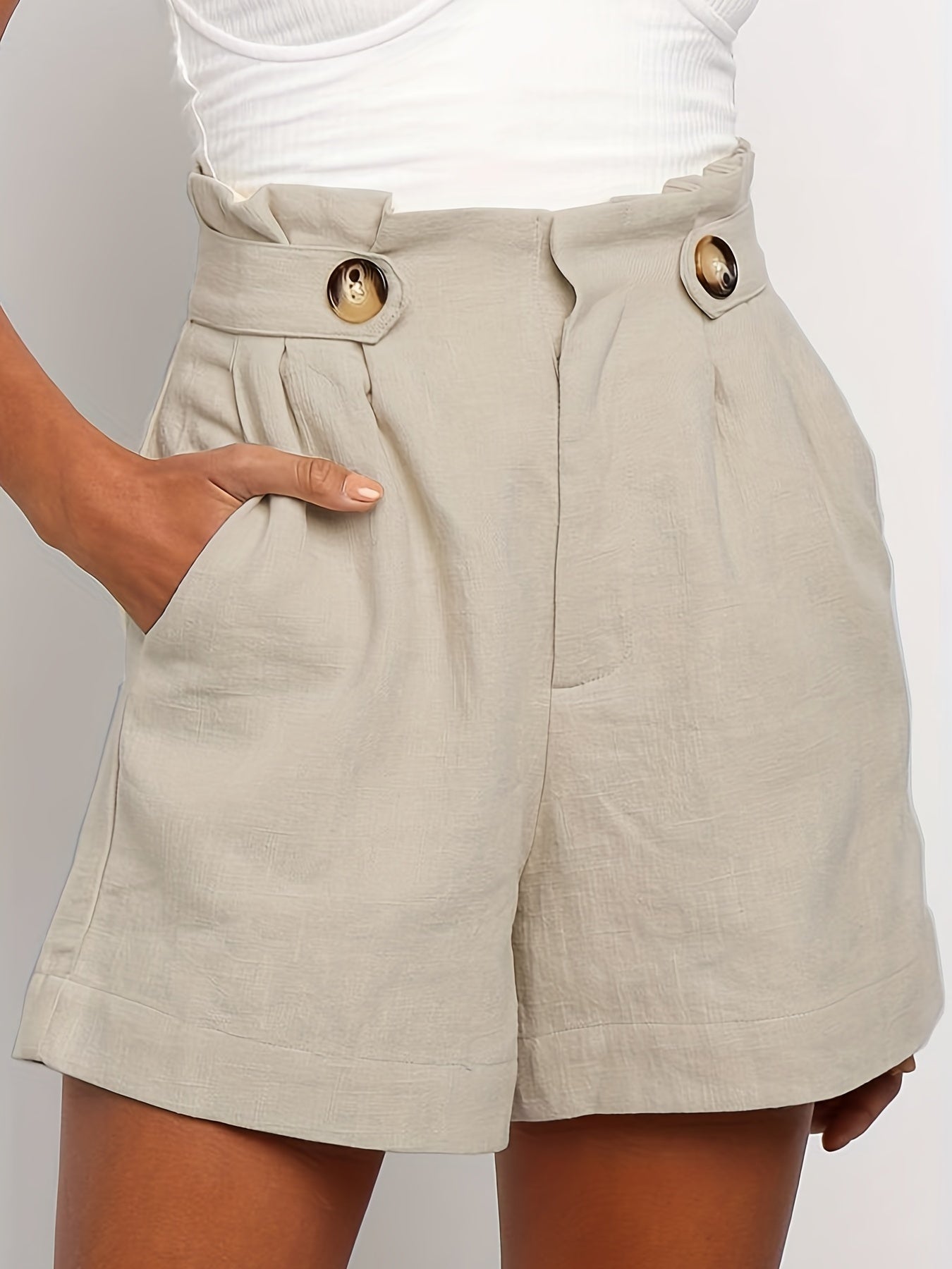gbolsos Solid Wide Leg Shorts, Sexy High Waist Ruched Versatile Summer Shorts, Women's Clothing