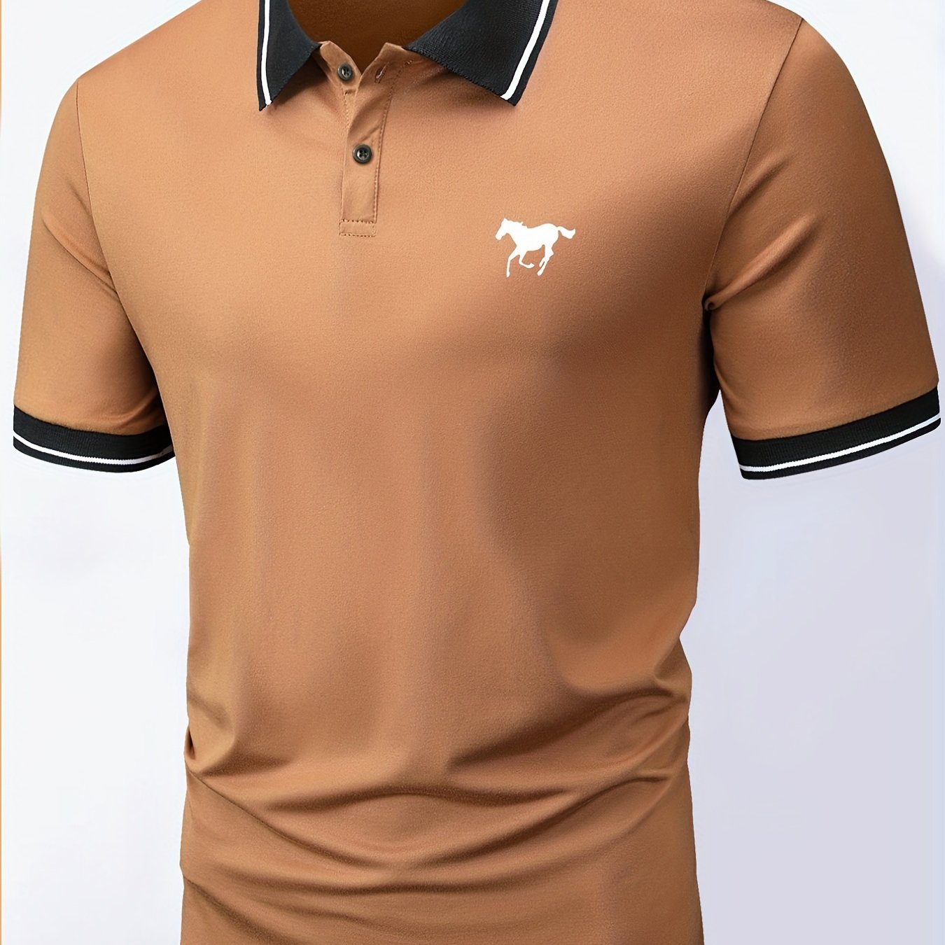 Men's Lapel Polo Shirt Short Sleeve Casual Slight Stretch Button Regular Summer Wear