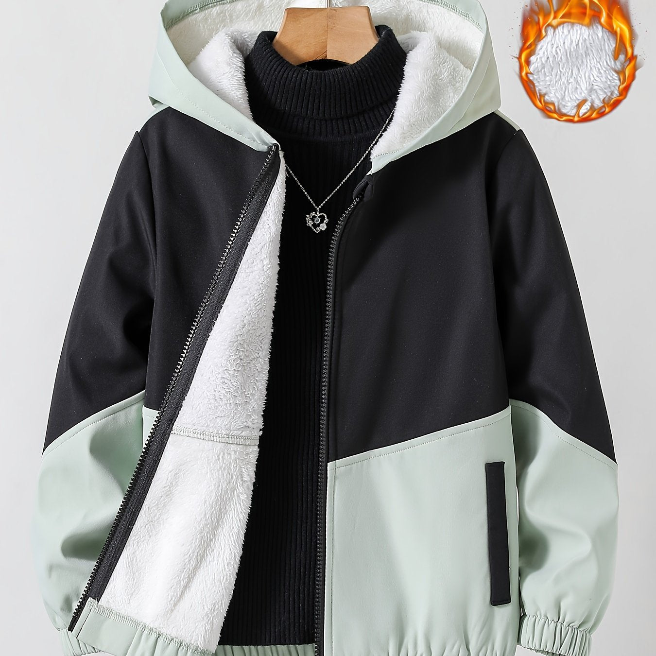 gbolsos Girls Chevron Color Block Hooded Fleece Lined Windbreaker Jacket For Teen Kids Autumn And Winter
