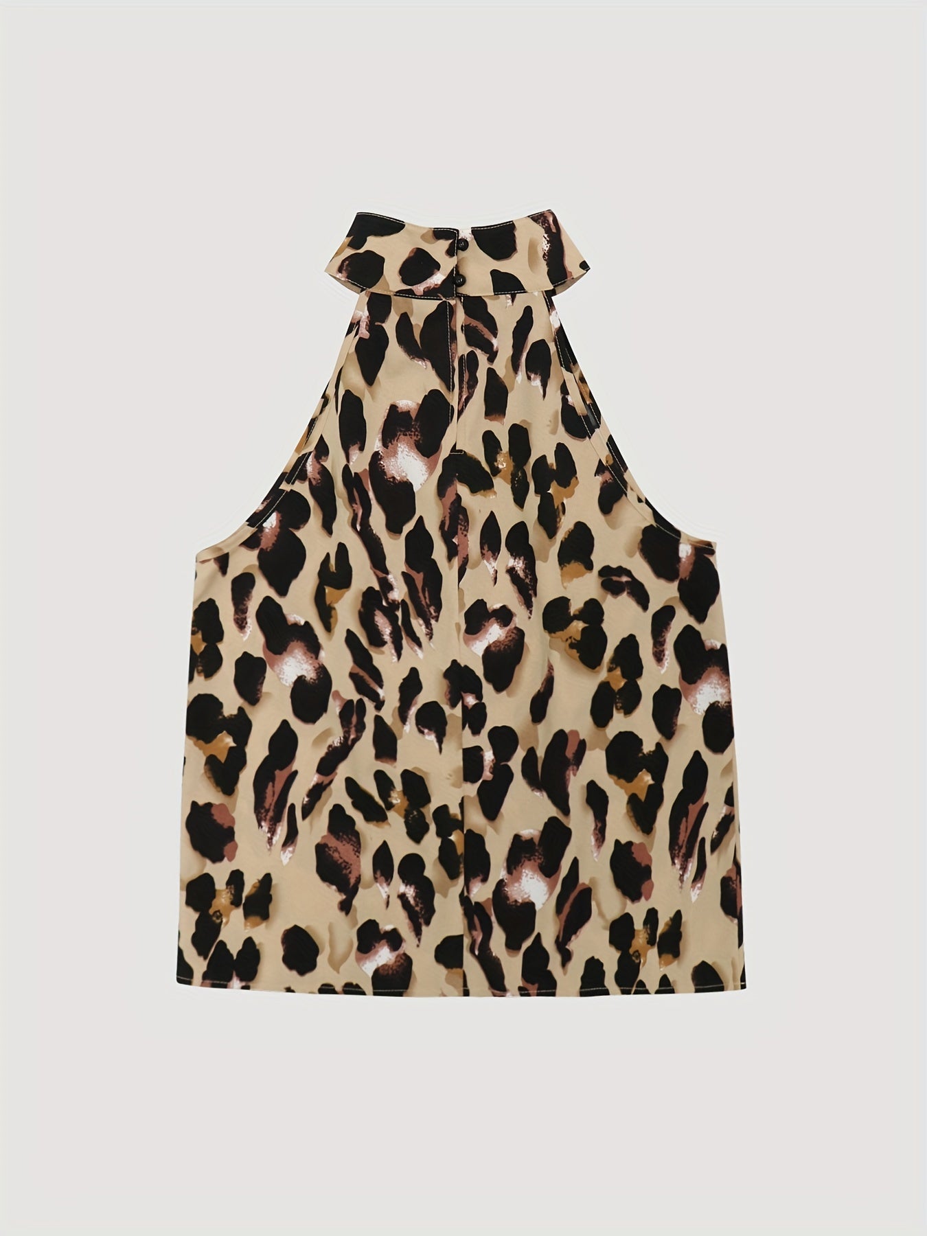 gbolsos Leopard Print High Neck Blouse, Sexy Sleeveless Ruched Blouse, Women's Clothing