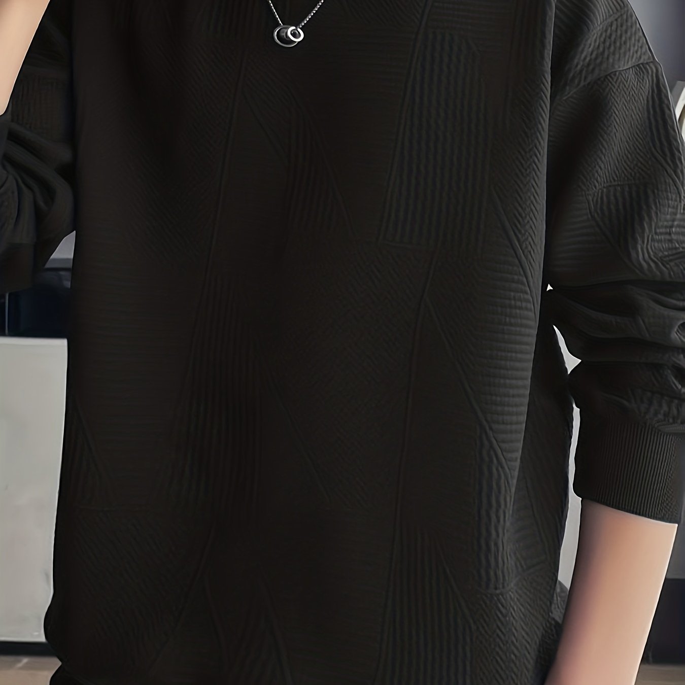 gbolsos Men's Crew Neck Long Sleeve Sweatshirt, Casual Wear, Solid Pullover, Men's Clothing For Spring Fall Winter