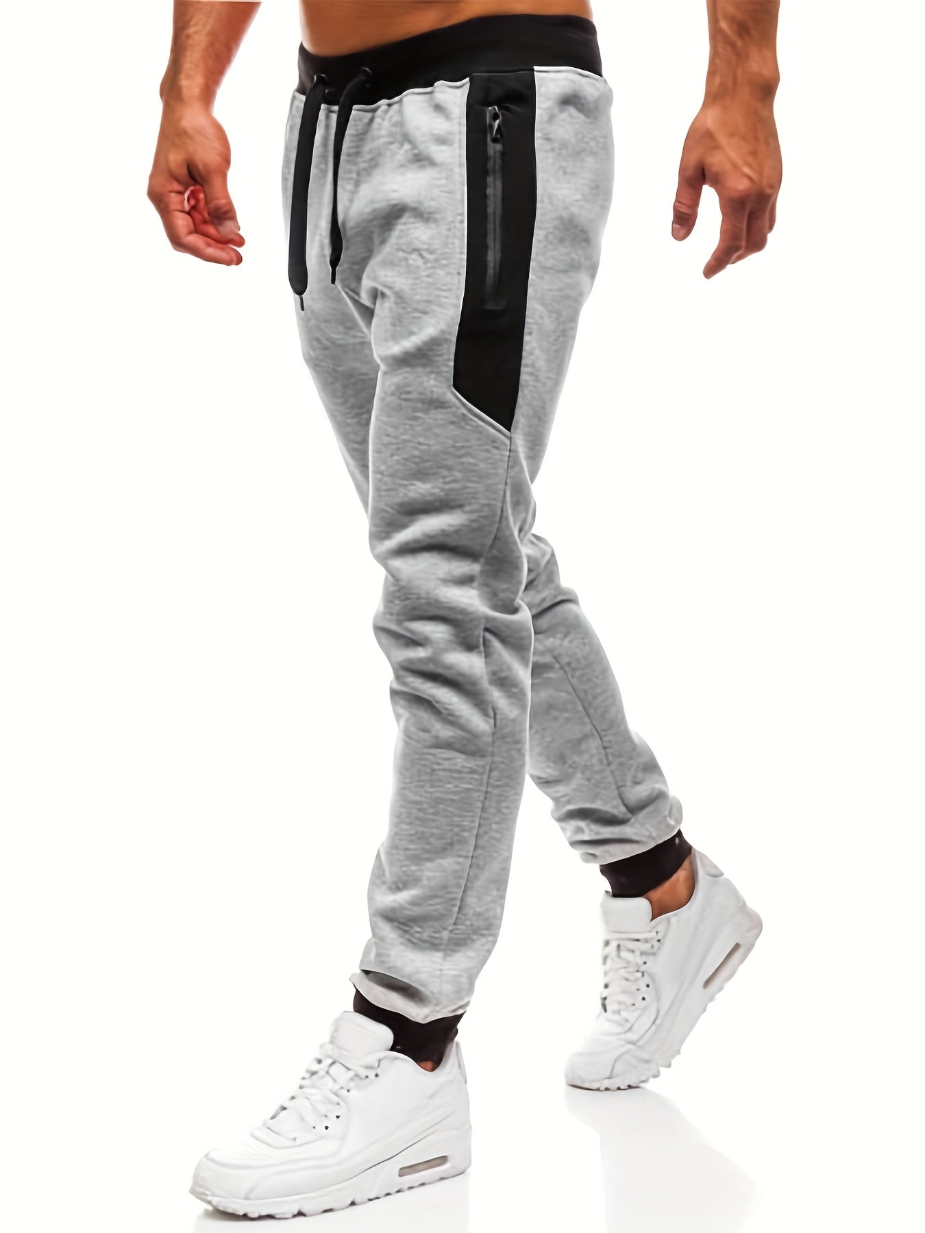 gbolsos Zipper Pocket Joggers, Men's Casual Loose Fit Slightly Stretch Waist Drawstring Pants For The Four Seasons Fitness Cycling