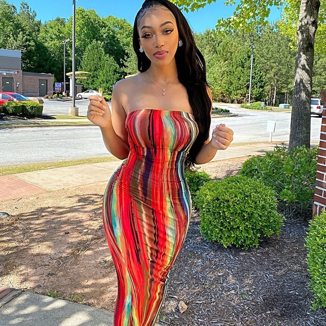 gbolsos Tie Dye Bodycon Tube Dress, Sexy Backless Stretchy Tube Dress, Women's Clothing