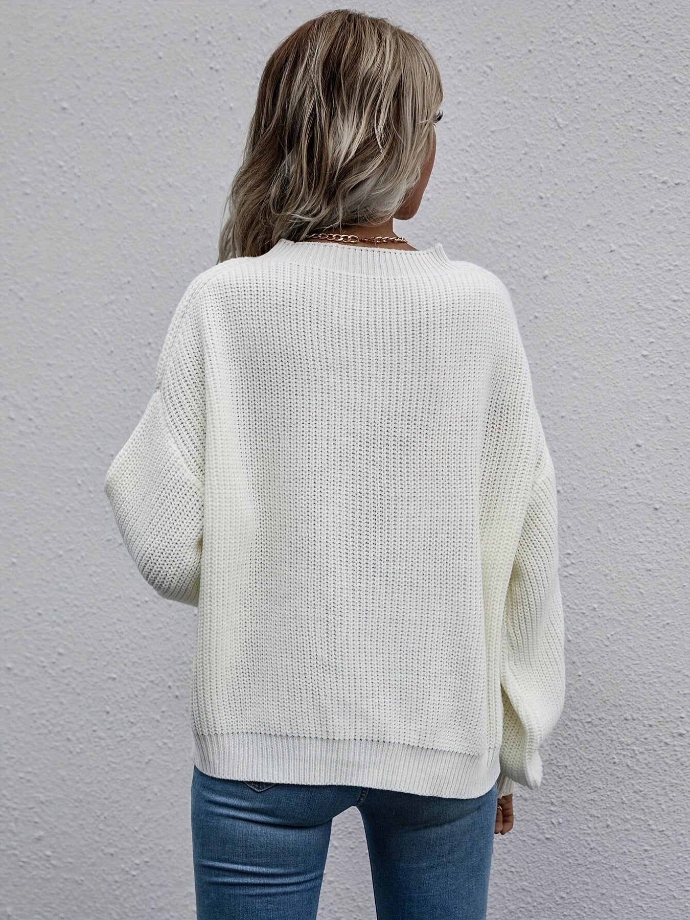Solid Crew Neck Pullover Sweater, Casual Long Sleeve Sweater For Fall & Winter, Women's Clothing