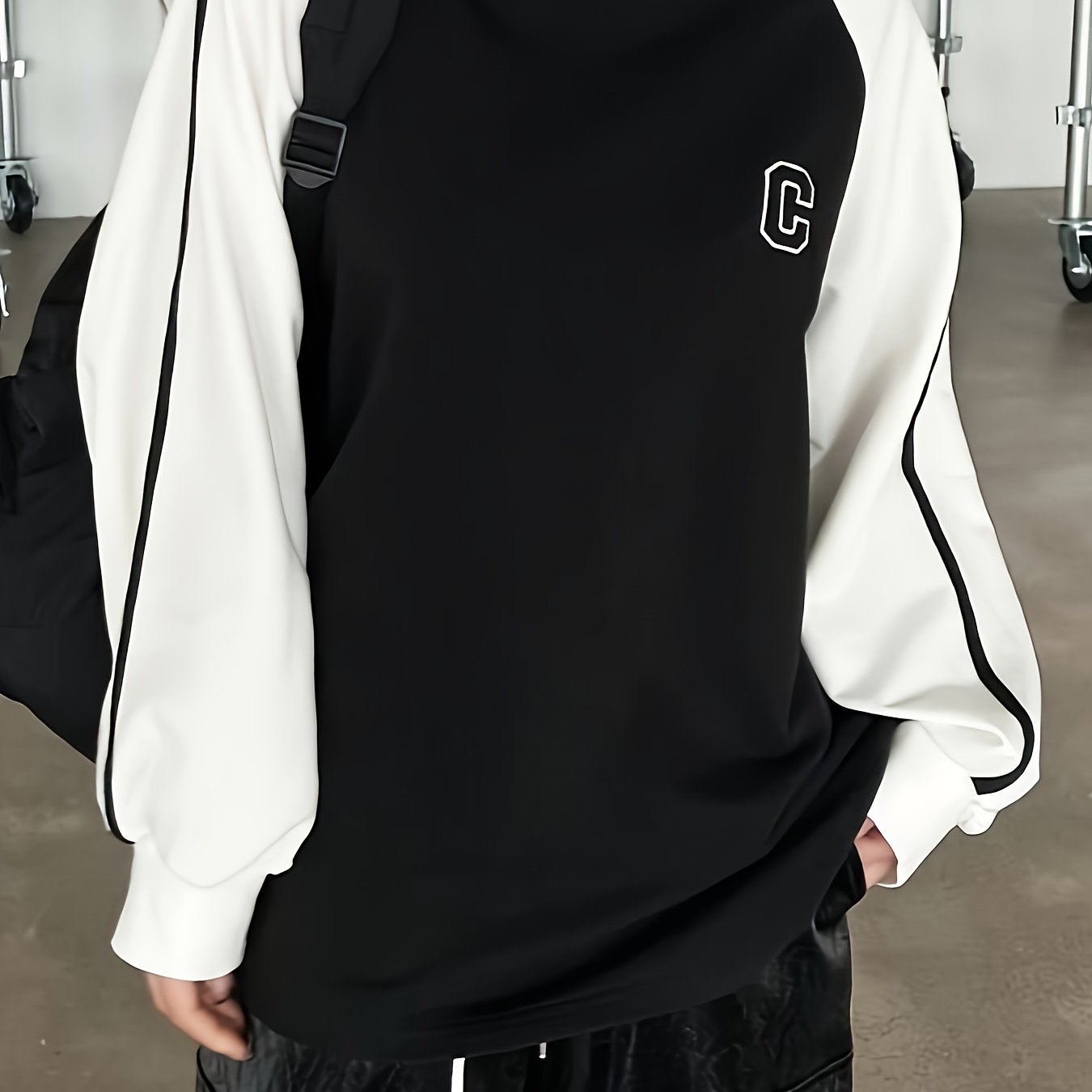 Letter Print Pullover Sweatshirt, Casual Color Block Long Sleeve Crew Neck Sweatshirt For Fall & Winter, Women's Clothing