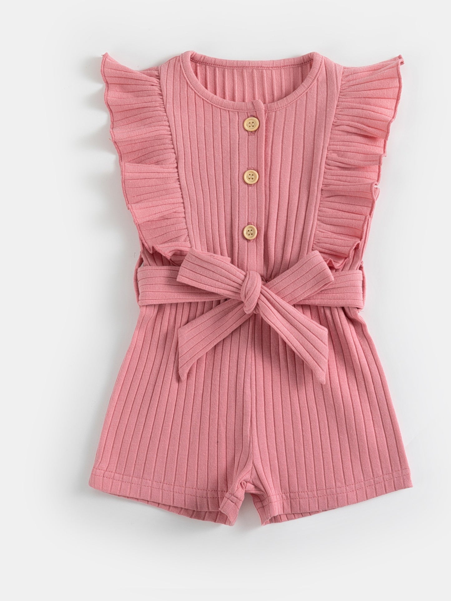 gbolsos Toddler Summer Ruffle Trim Button Bodysuit With Belt, Baby's Comfy Casual Clothes