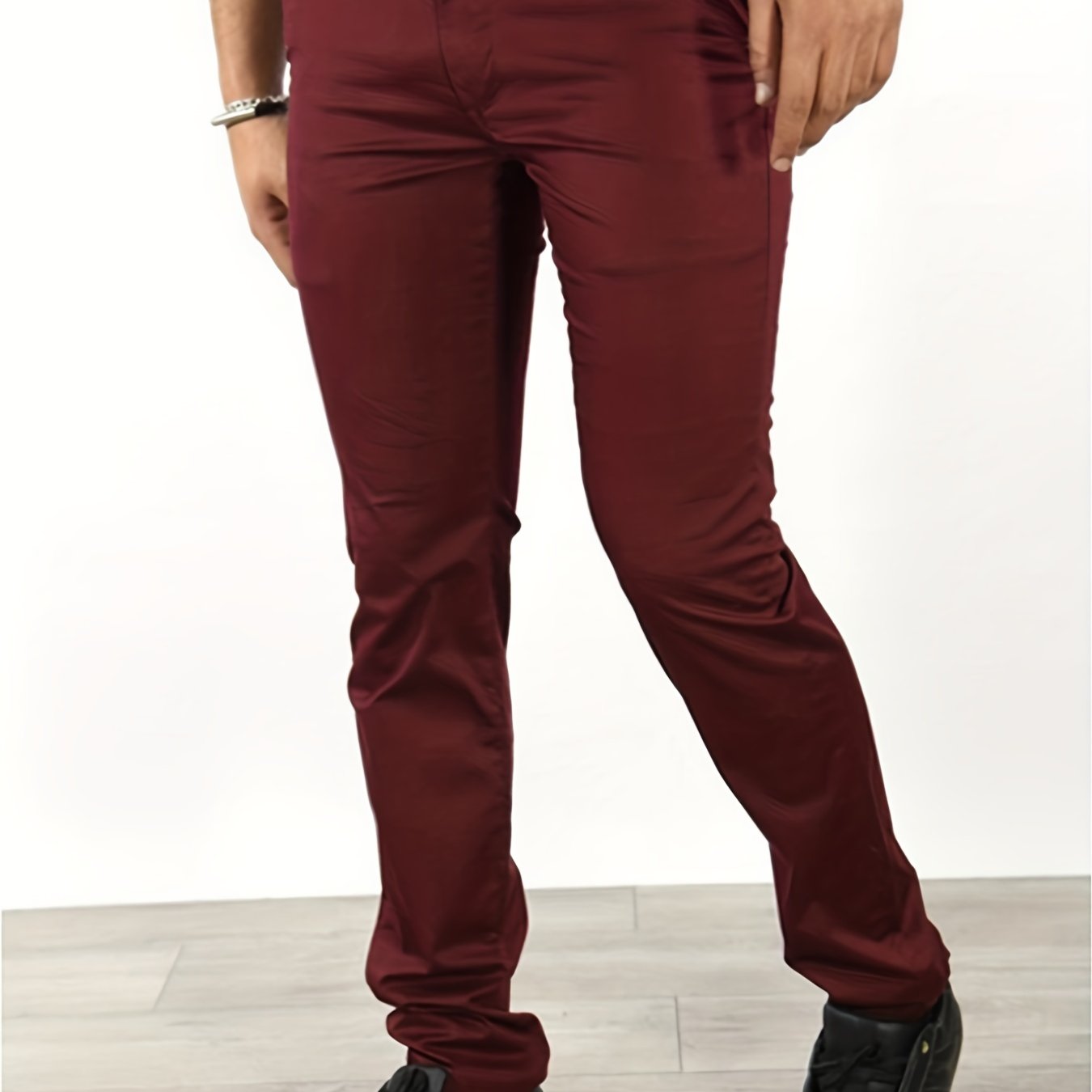 gbolsos Slim Fit Tapered Slacks, Men's Casual Slightly Stretch Solid Color All Match Pants For All Seasons Business